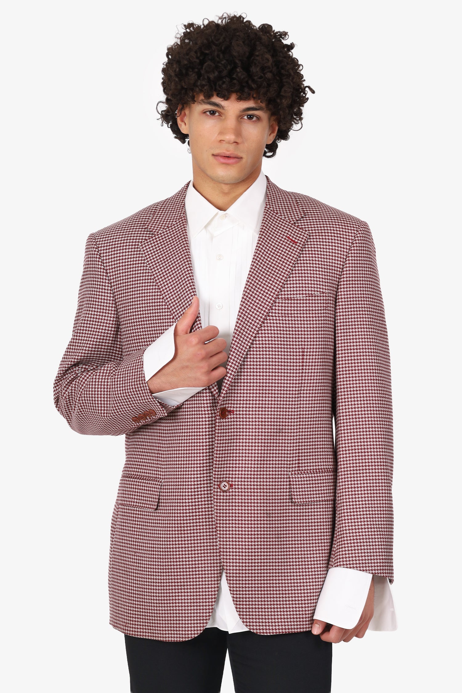 Canali Burgundy Houndstooth Blazer Size 58R Mens