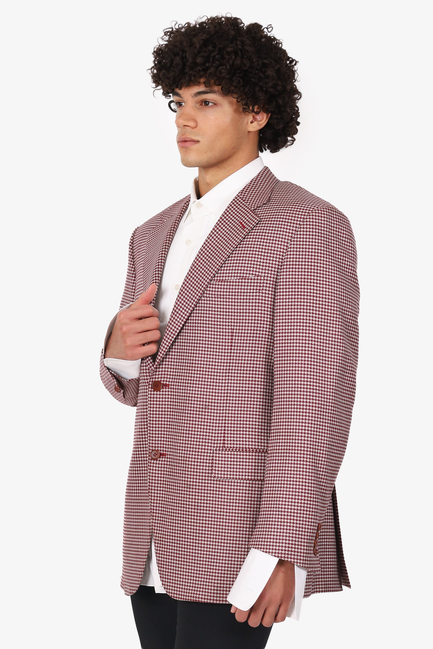 Canali Burgundy Houndstooth Blazer Size 58R Mens