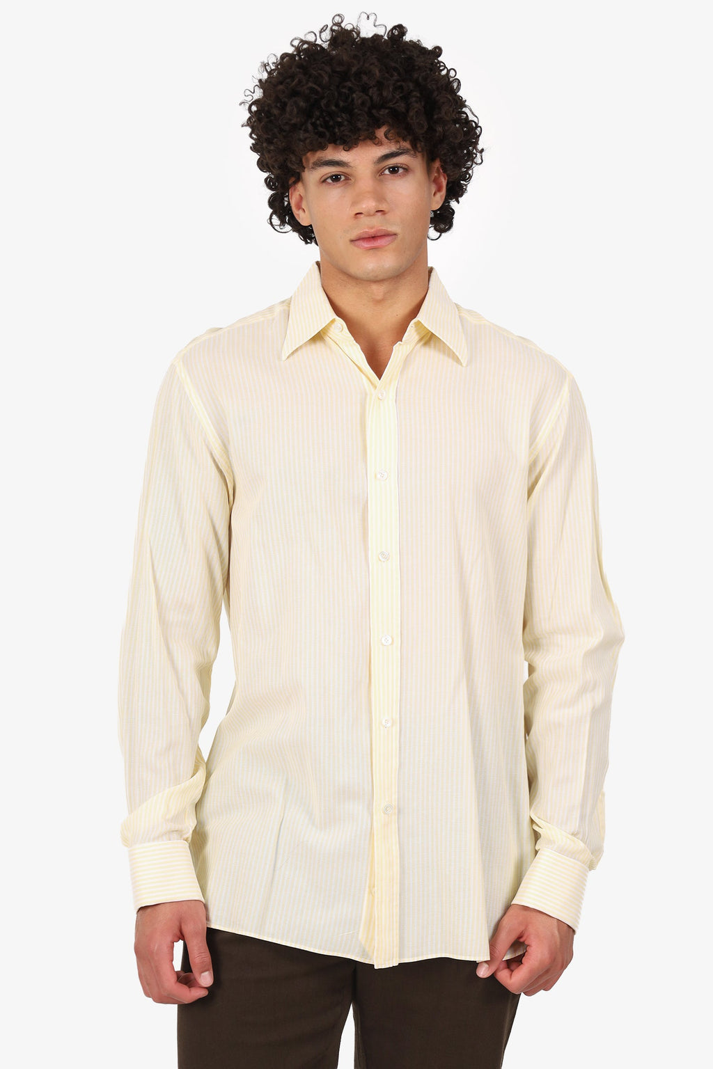 Tom Ford Yellow/White Striped Cotton Size 44 Shirt
