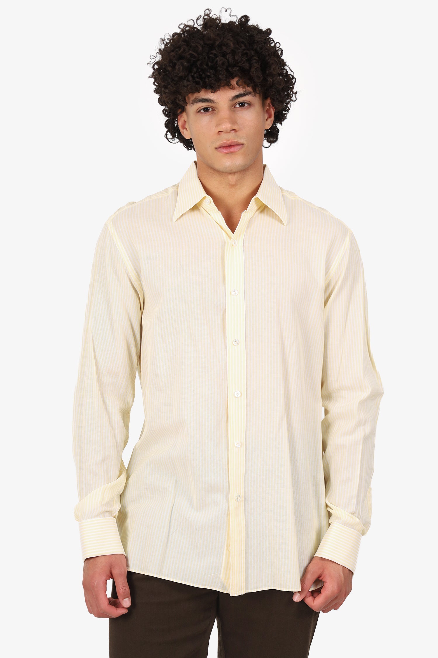 Tom Ford Yellow/White Striped Cotton Size 44 Shirt