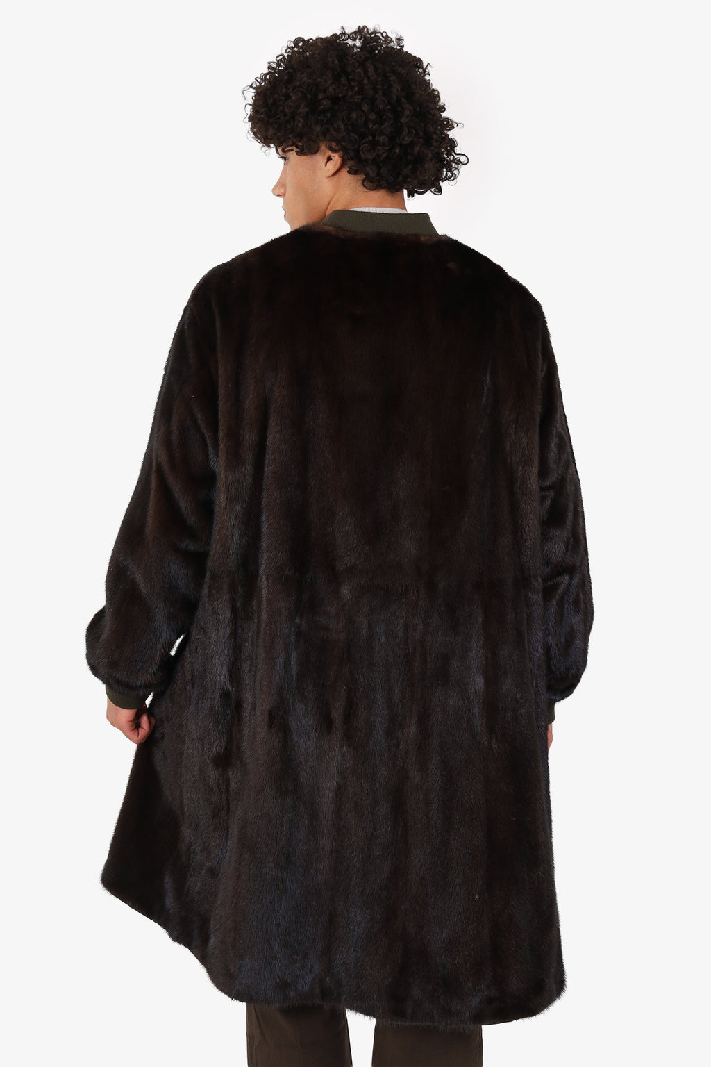 Yves Salomon Homme Brown Mink Fur/Green Nylon Reversible Mid Length Bomber Jacket Size 50 Mens