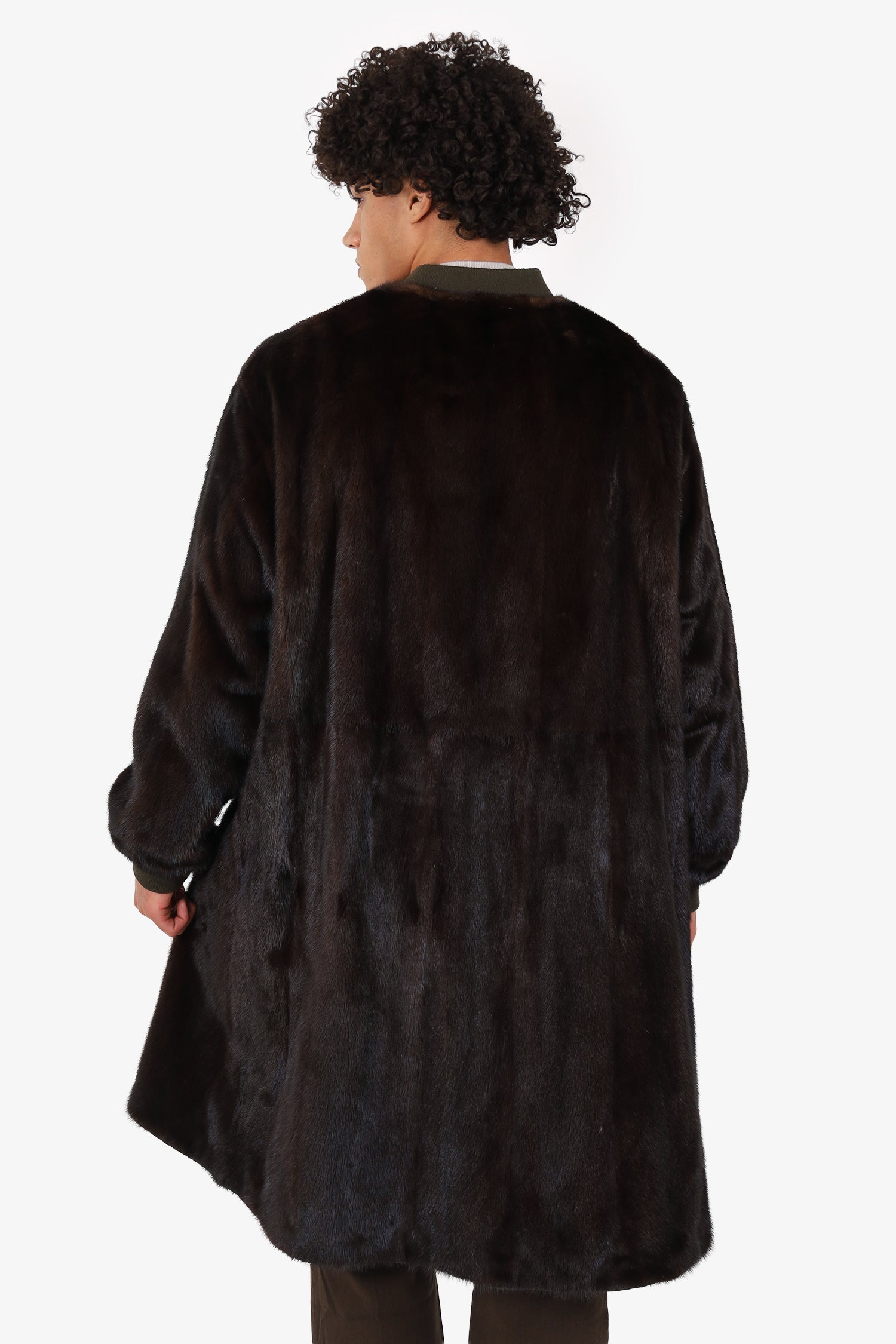 Yves Salomon Homme Brown Mink Fur/Green Nylon Reversible Mid Length Bomber Jacket Size 50 Mens