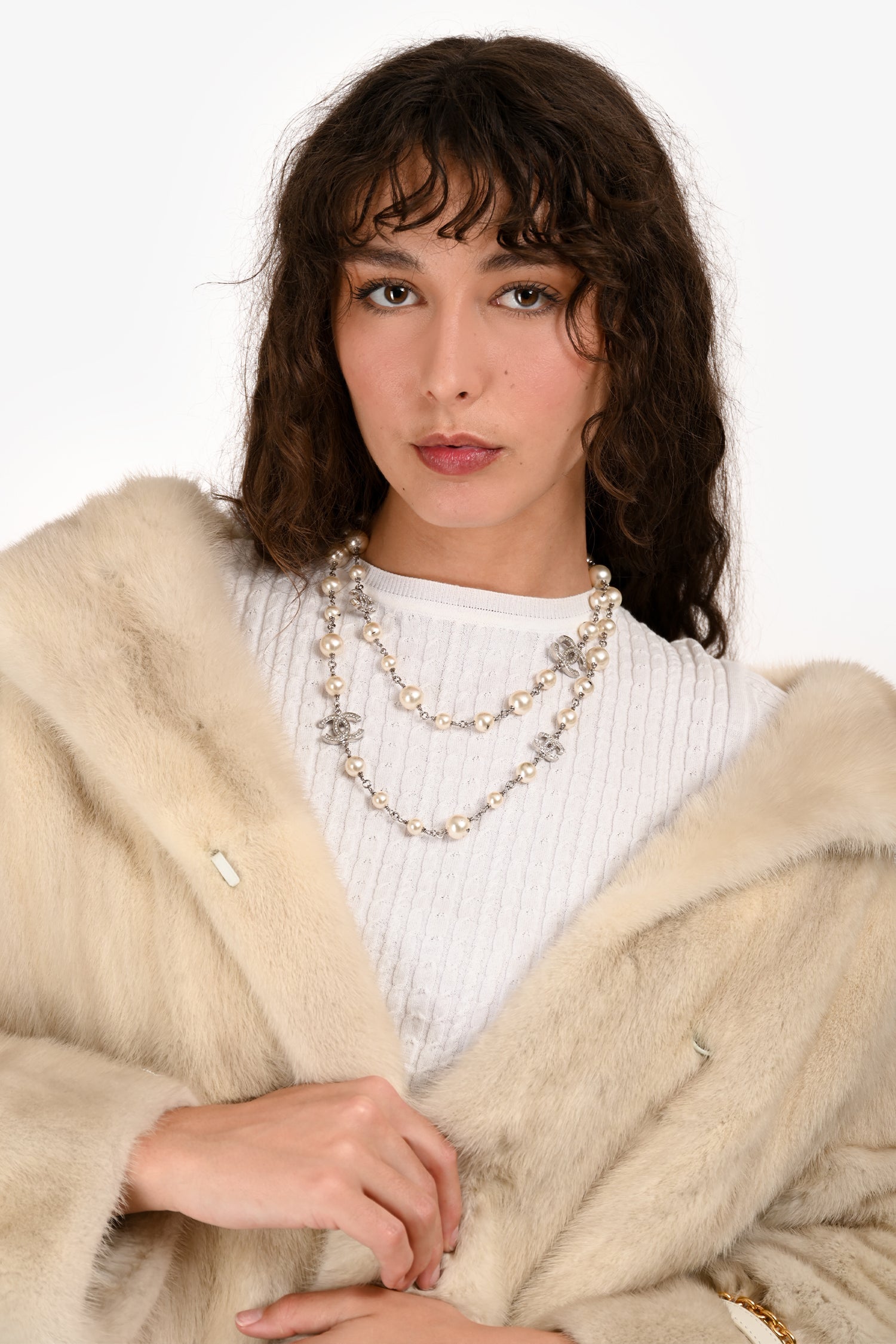 Pre-Loved Chanel™ Silver Pearl Crystal CC Necklace