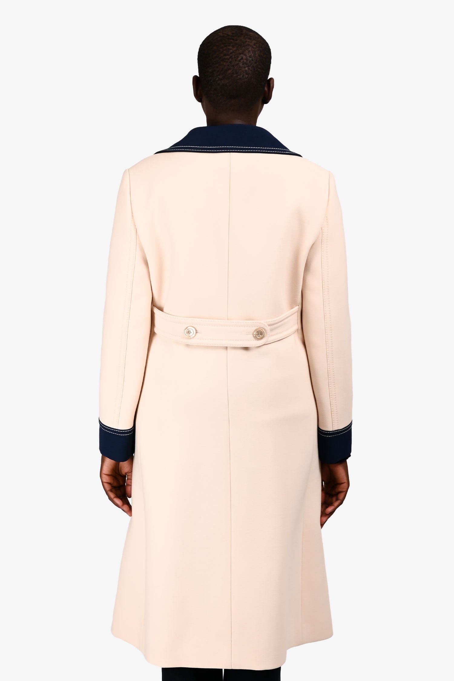 Gucci 2018 White/Blue Wool Stitch Detail Coat Size 44