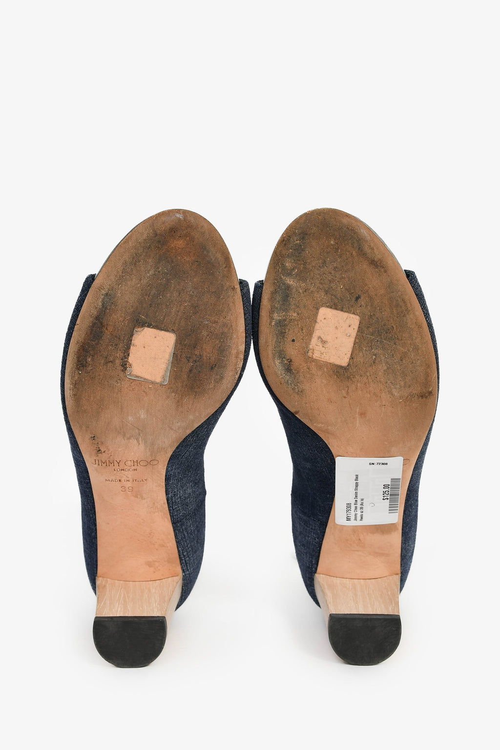 Jimmy Choo Blue Denim Strappy Block Heels Size 39
