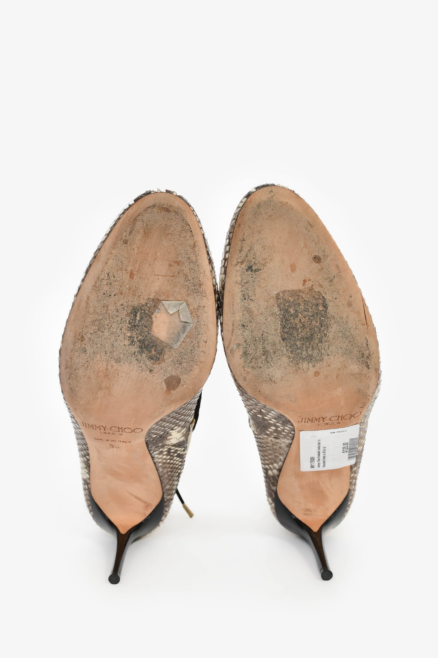 Jimmy Choo Snakeskin Suede Askle Tie Rounded Heels Size 39