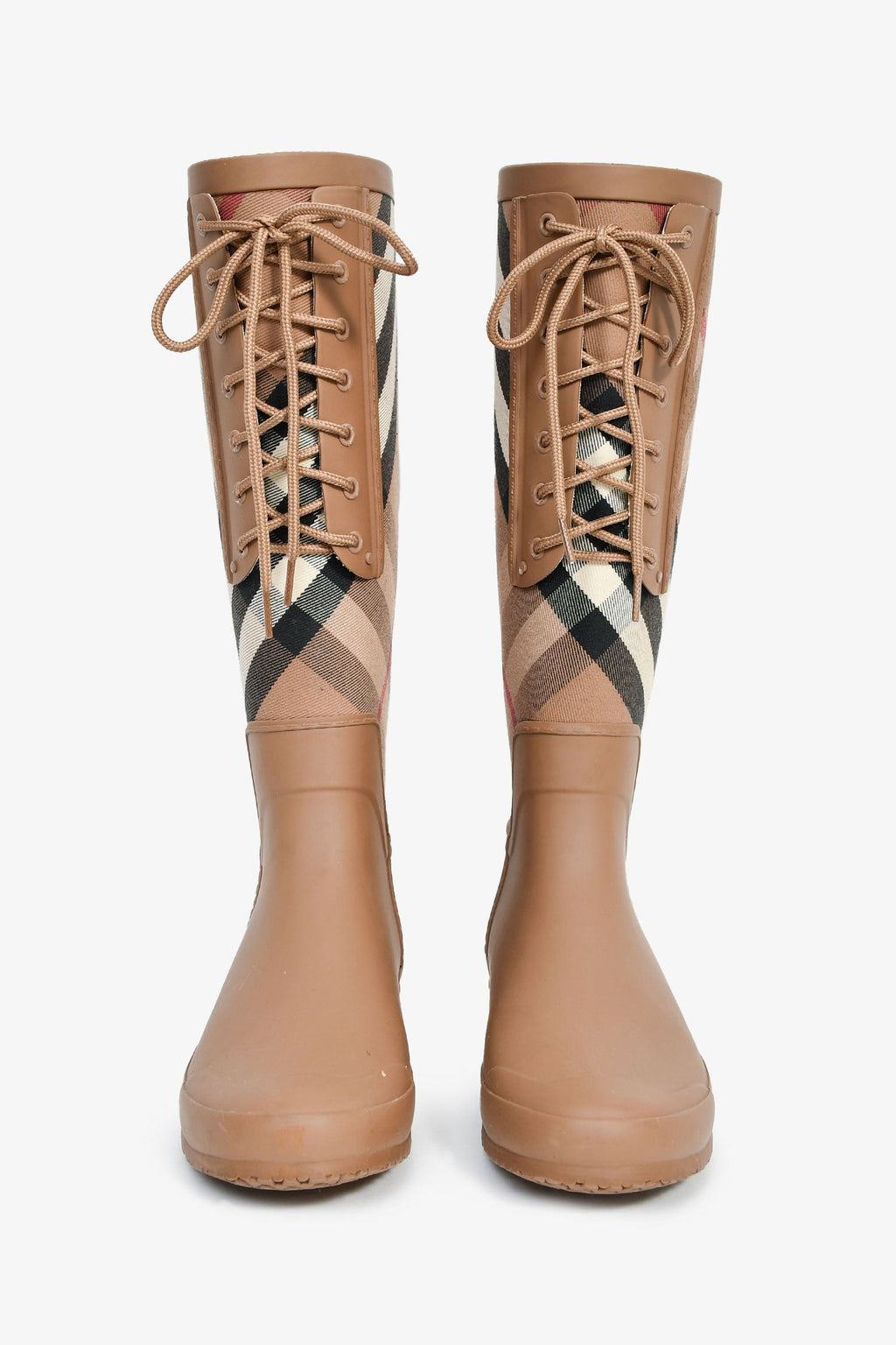 Burberry Beige Rubber Novacheck Tied Rainboots Size 40