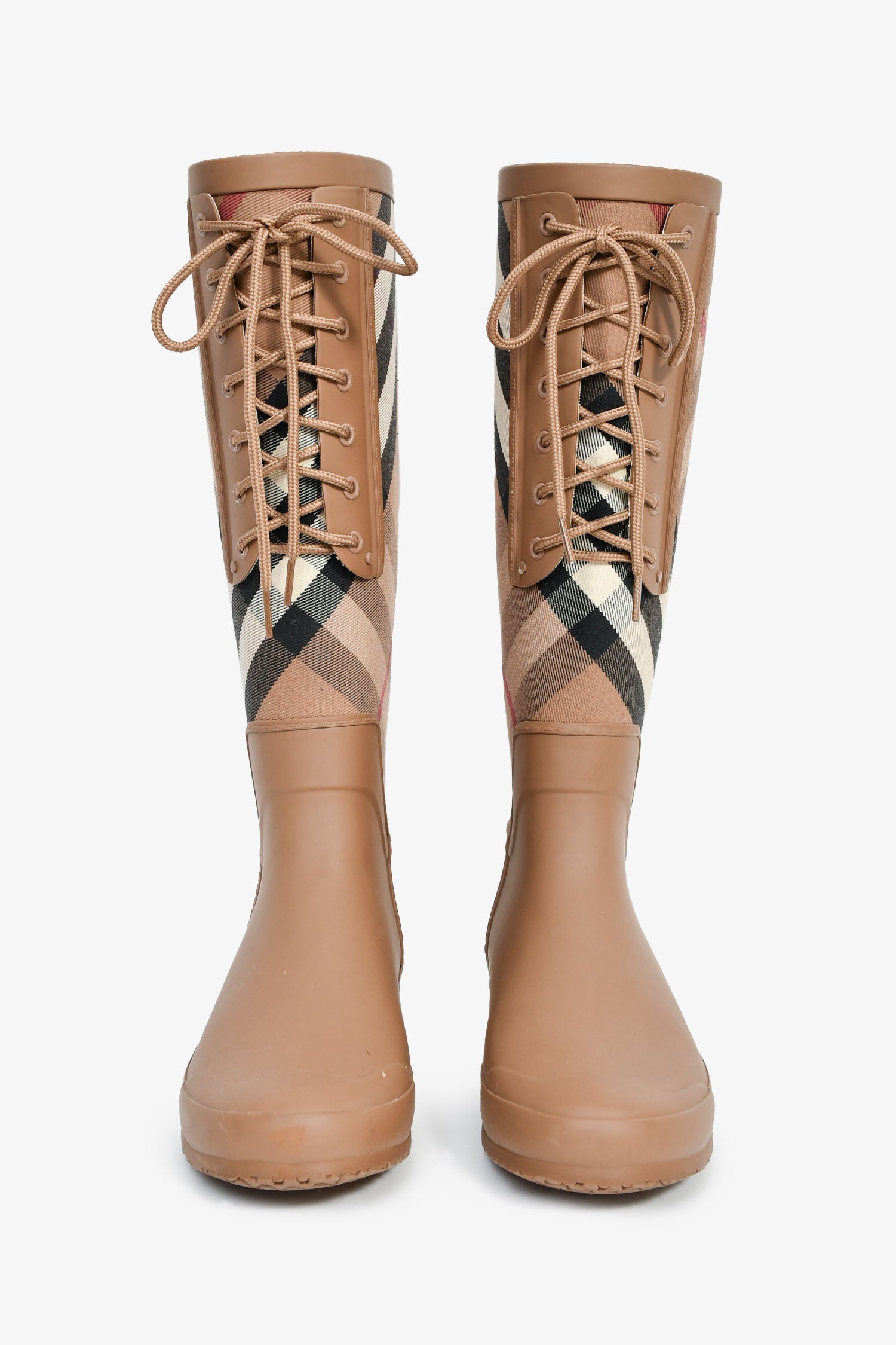 Burberry Beige Rubber Novacheck Tied Rainboots Size 40