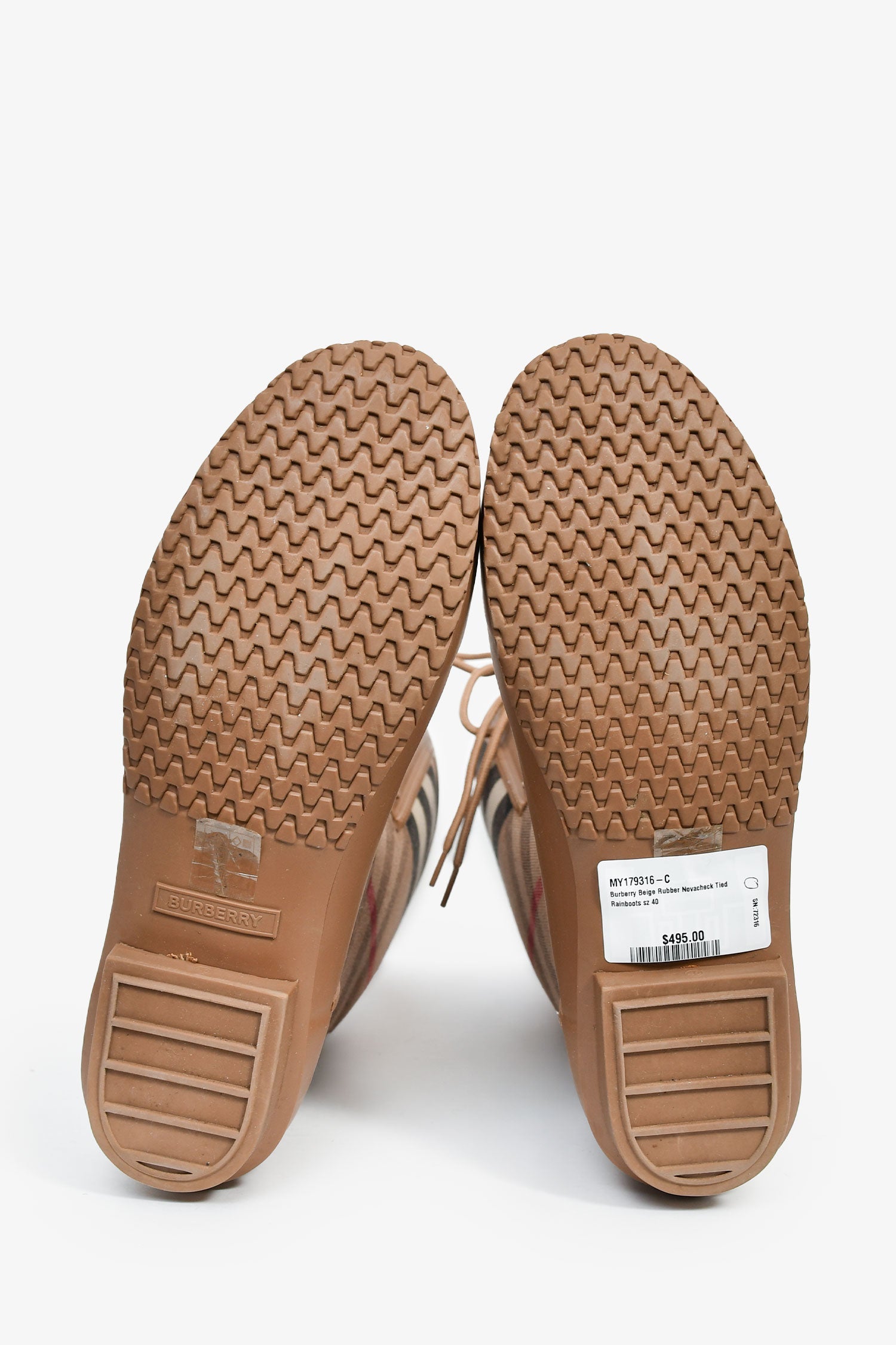 Burberry Beige Rubber Novacheck Tied Rainboots Size 40