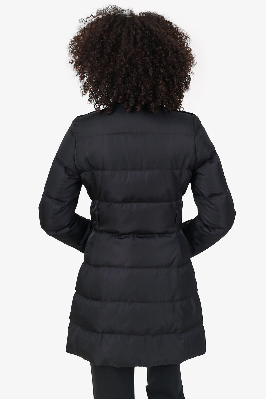 Prada Black Nylon/Shearling Quilted Zip-up Puffer Jacket Size 38