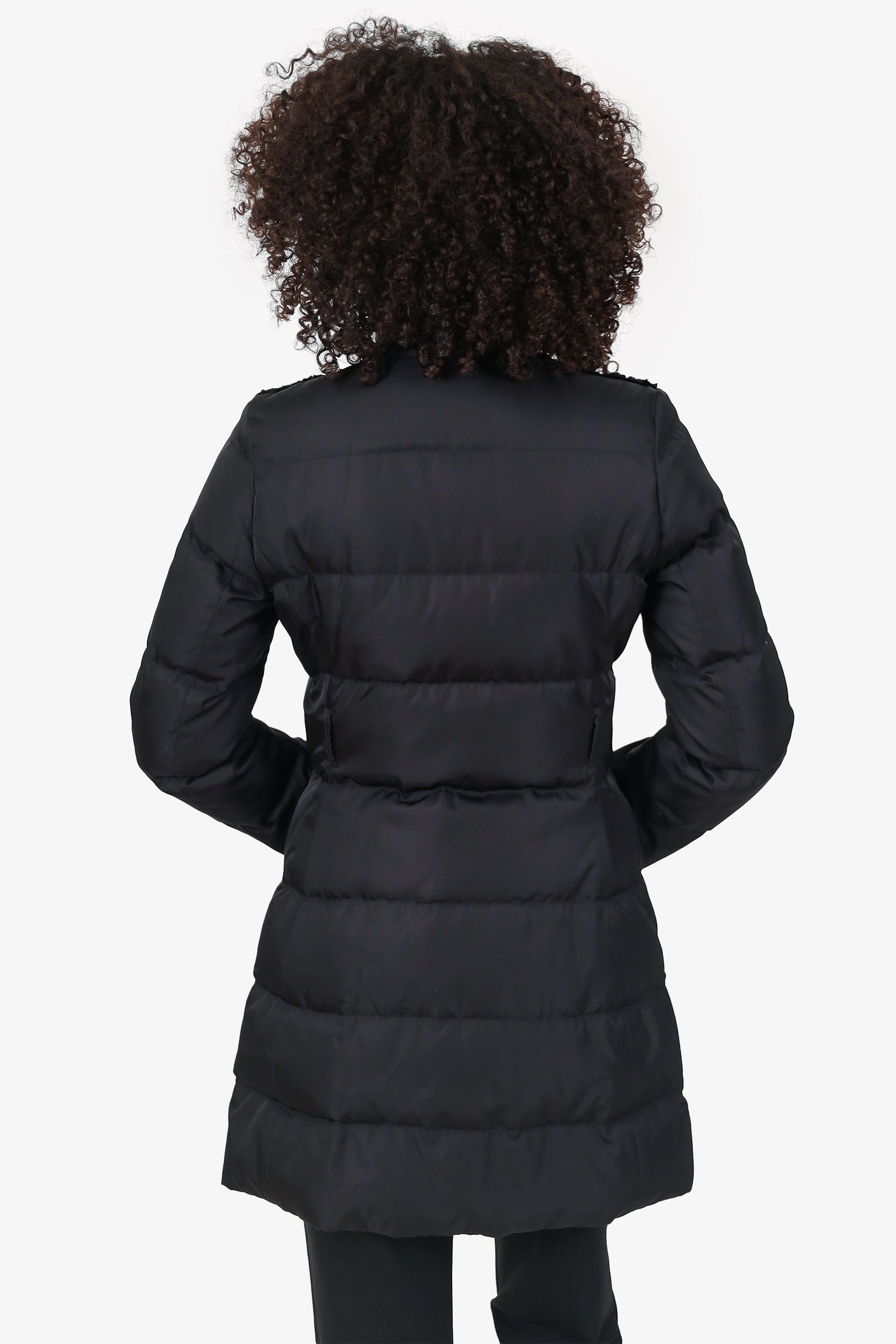 Prada Black Nylon/Shearling Quilted Zip-up Puffer Jacket Size 38