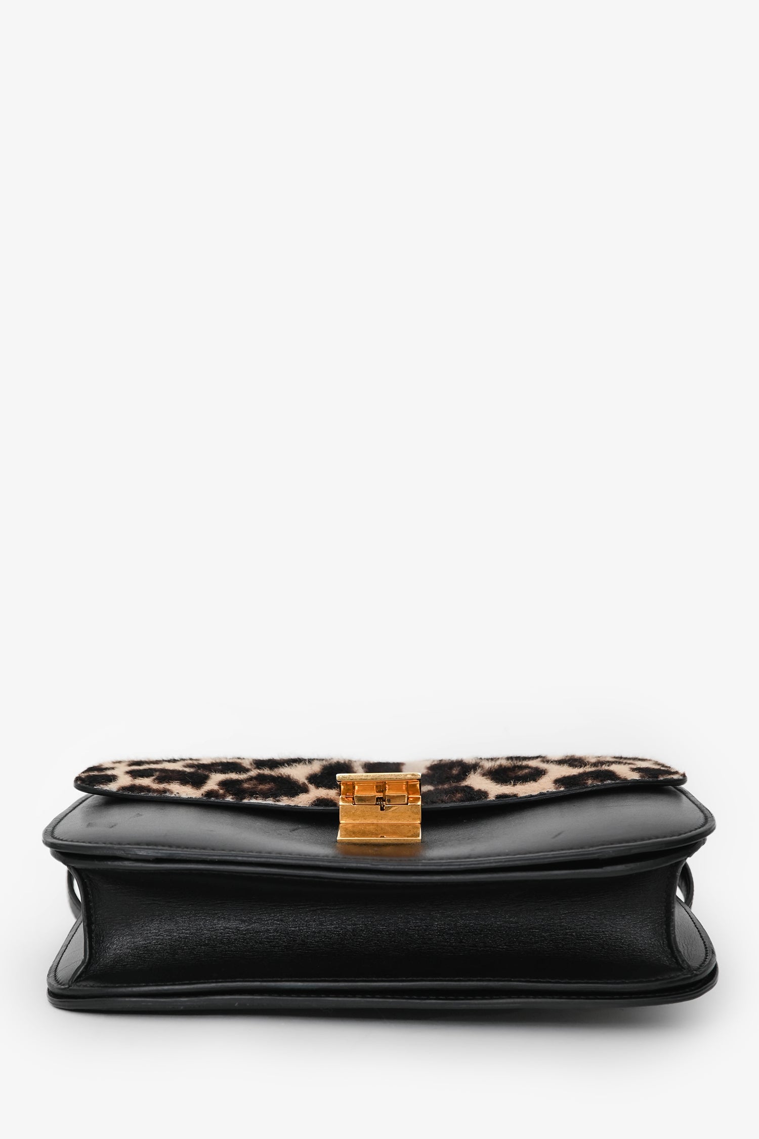 Celine Black Box Calfskin Pony Hair Leopard Medium Box Flap Bag