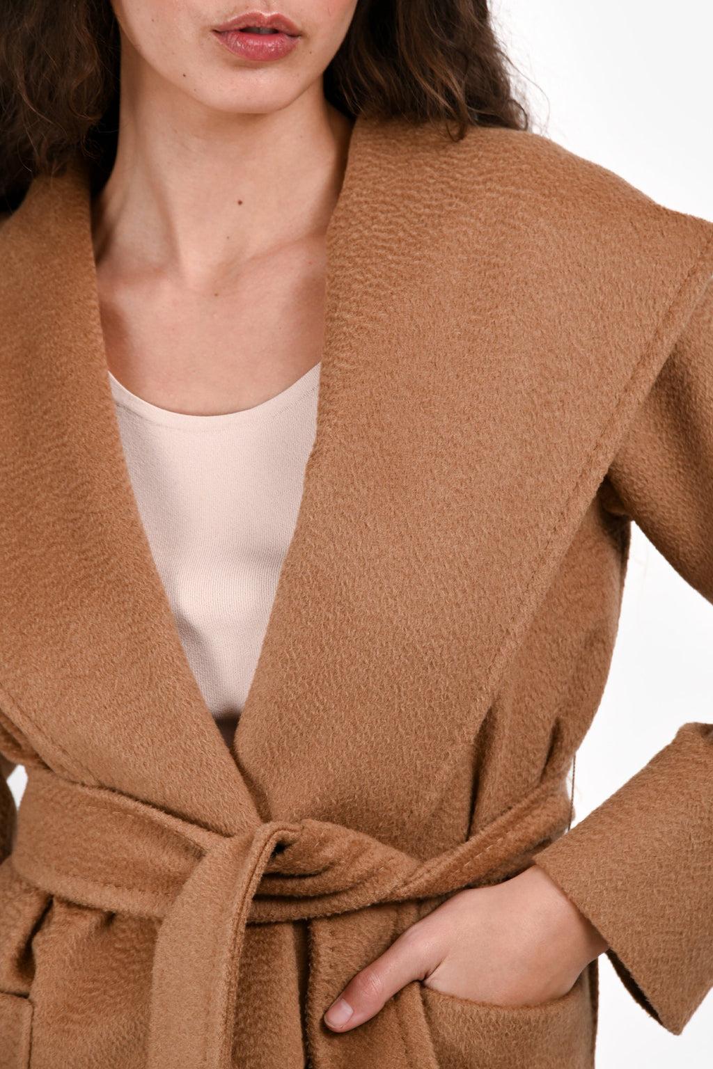 Max Mara Brown Camel Wool Midi Belted Coat Size 4