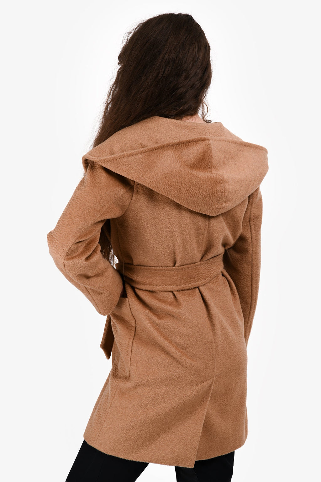 Max Mara Brown Camel Wool Midi Belted Coat Size 4