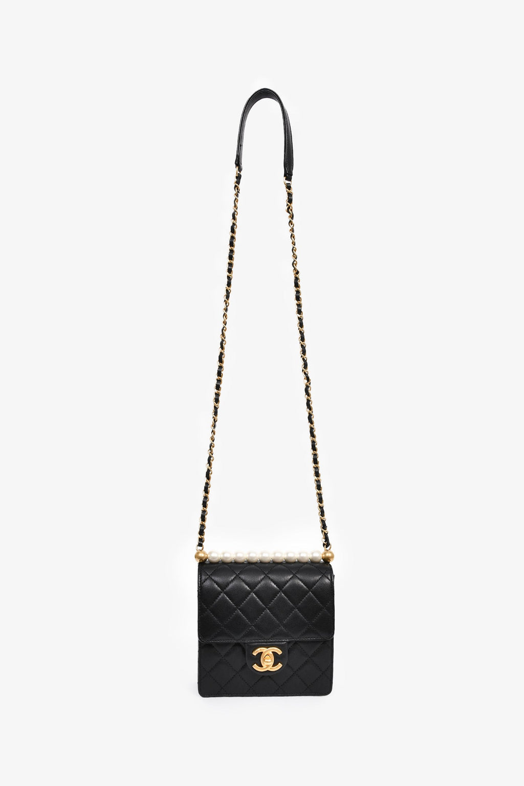 Pre-Loved Chanel™ 2018-19 Black Quilted Leather Chic Pearl Square Flap Bag