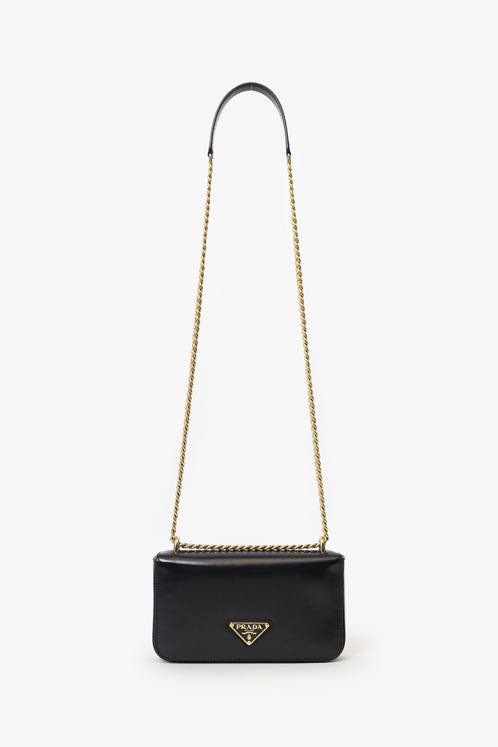 Prada Black Leather Triangle Logo Chain Shoulder Bag