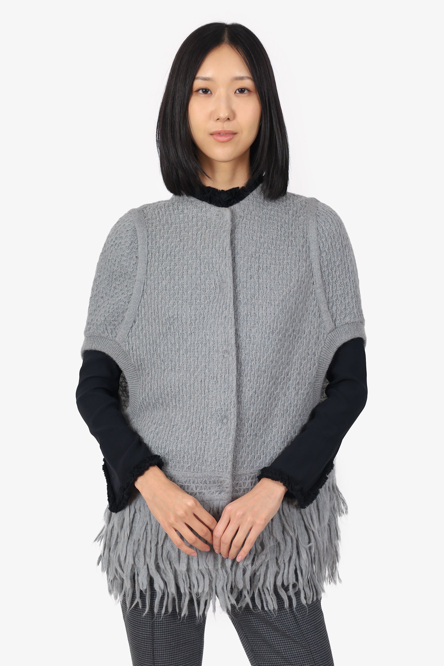 Ermanno Scervino Grey Mohair Knit Fringe Sleeveless igan Size S