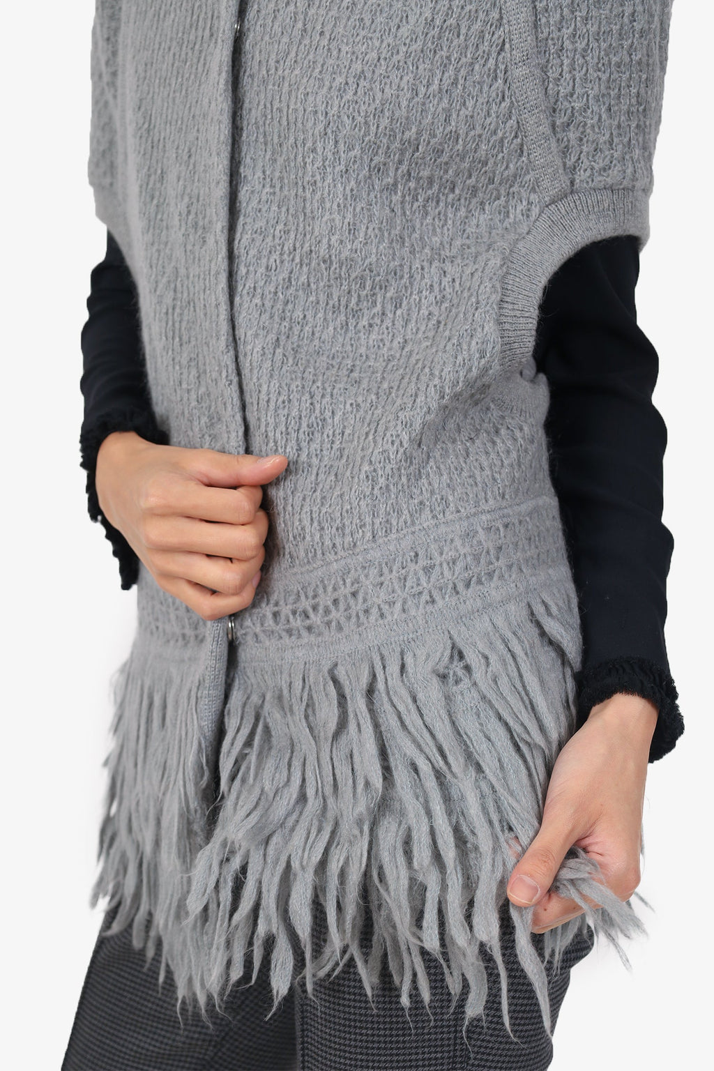 Ermanno Scervino Grey Mohair Knit Fringe Sleeveless igan Size S