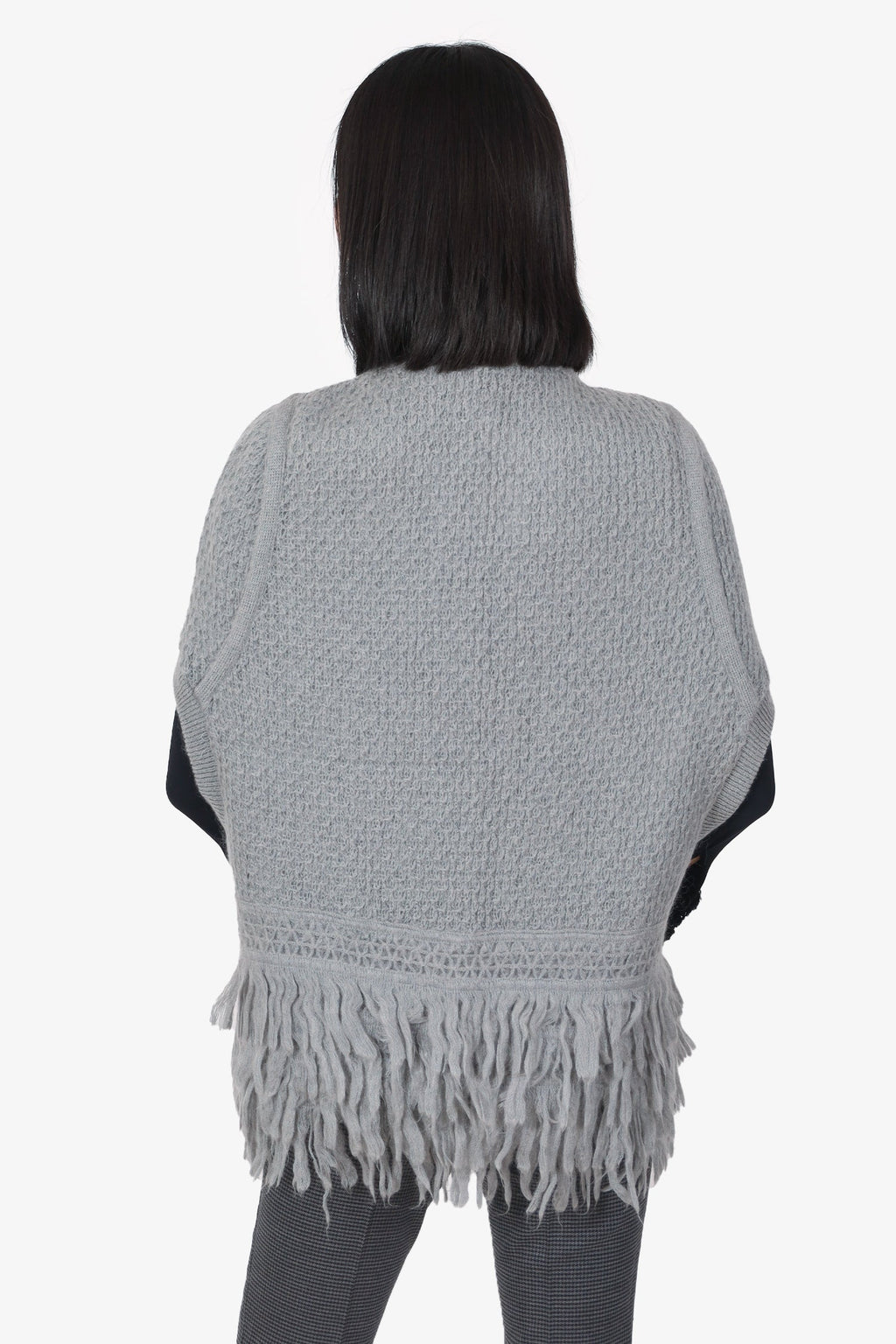 Ermanno Scervino Grey Mohair Knit Fringe Sleeveless igan Size S