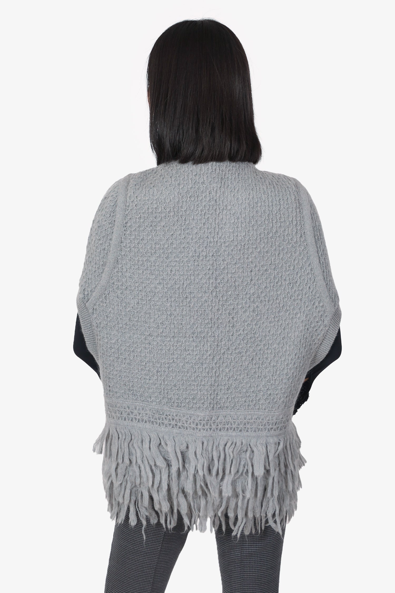 Ermanno Scervino Grey Mohair Knit Fringe Sleeveless igan Size S