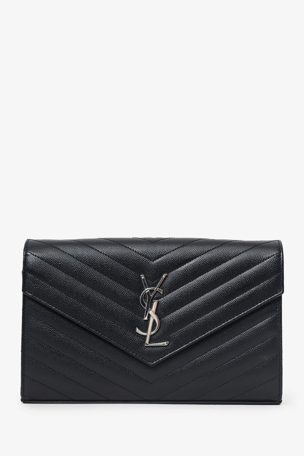 Saint Laurent Black Chevron Leather Envelope Wallet On Chain
