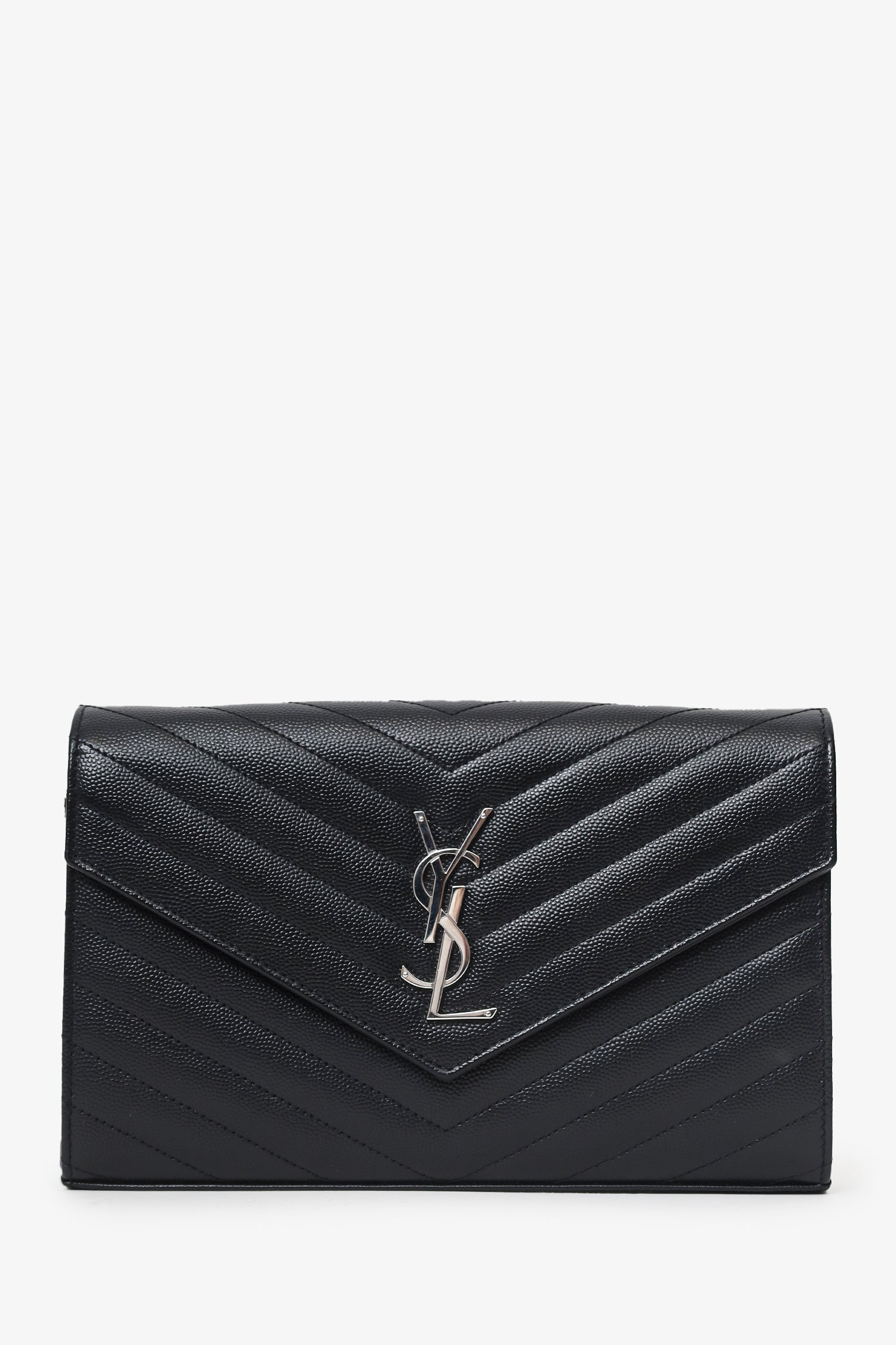 Saint Laurent Black Chevron Leather Envelope Wallet On Chain