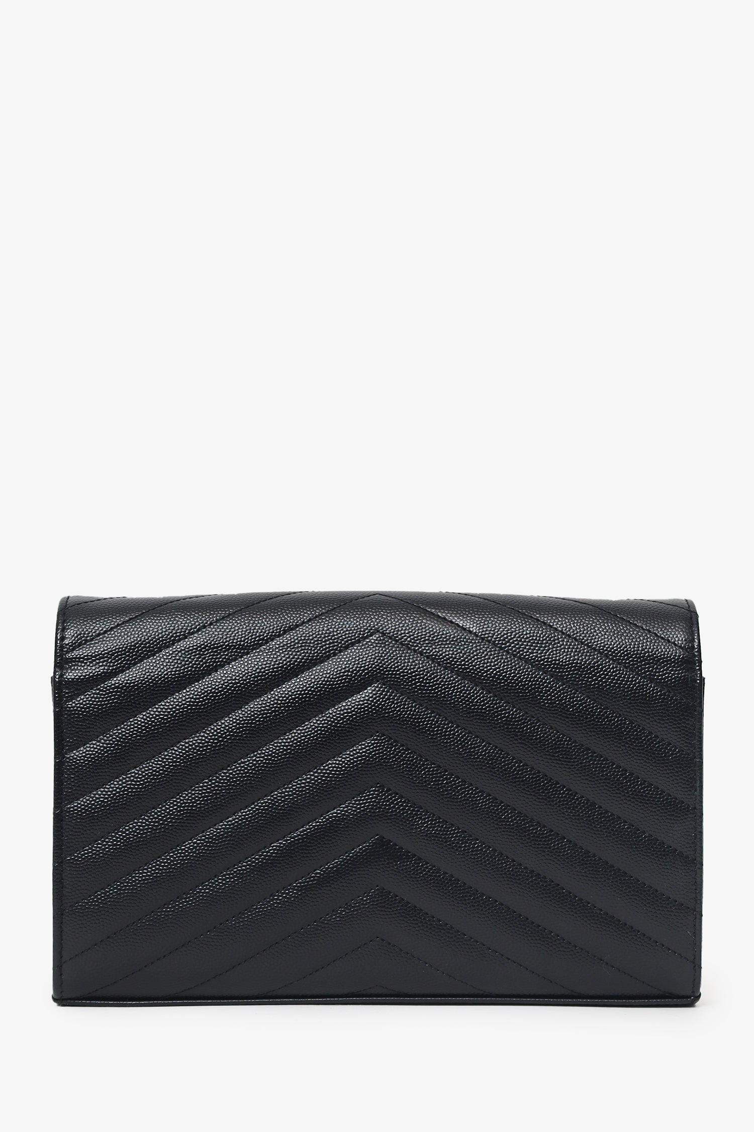 Saint Laurent Black Chevron Leather Envelope Wallet On Chain