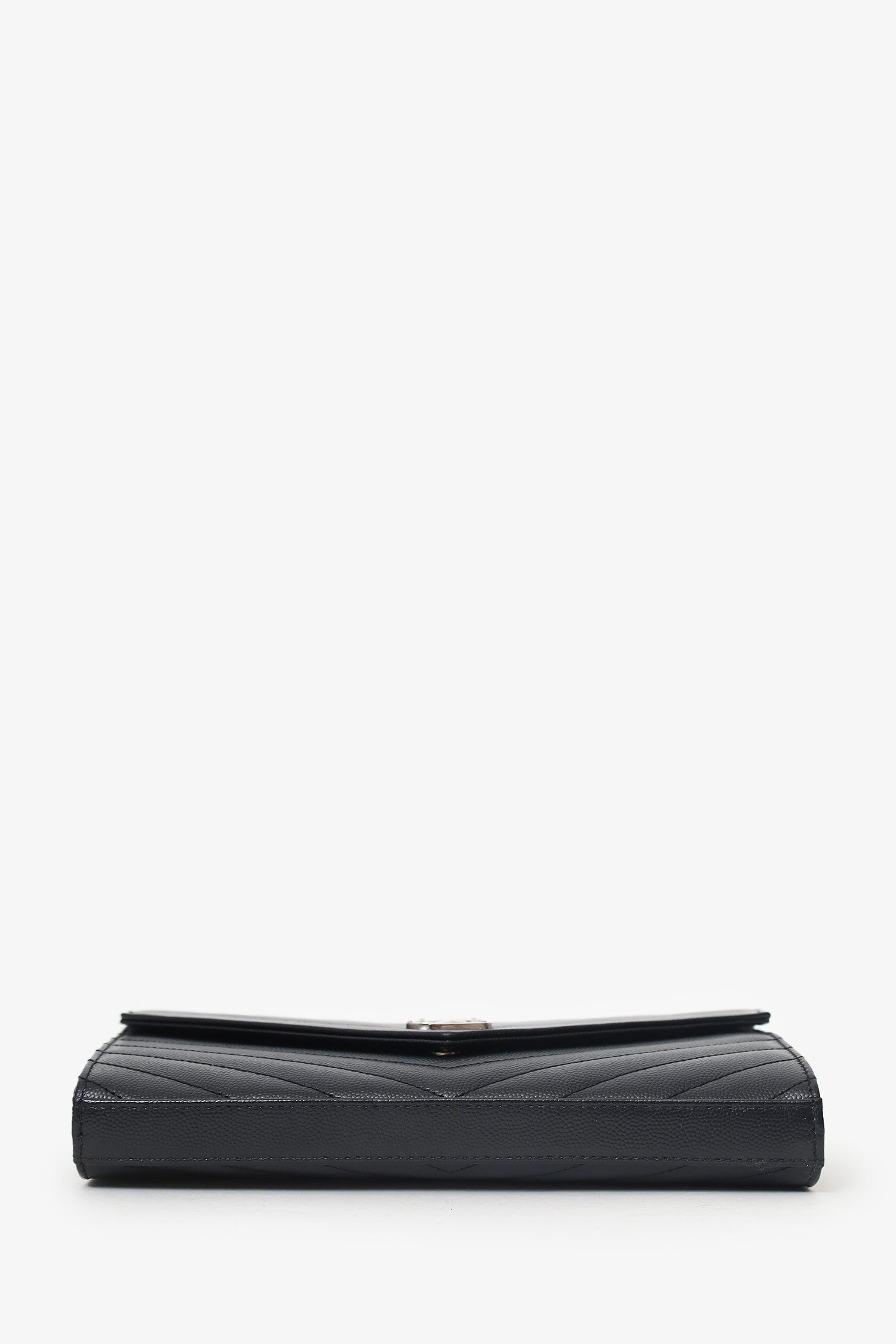 Saint Laurent Black Chevron Leather Envelope Wallet On Chain