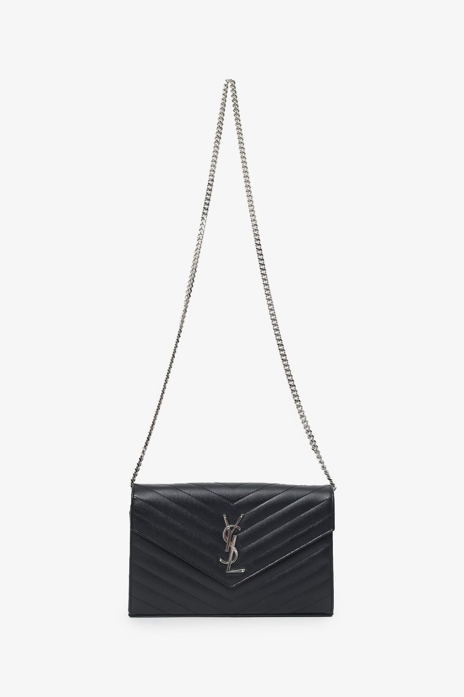Saint Laurent Black Chevron Leather Envelope Wallet On Chain