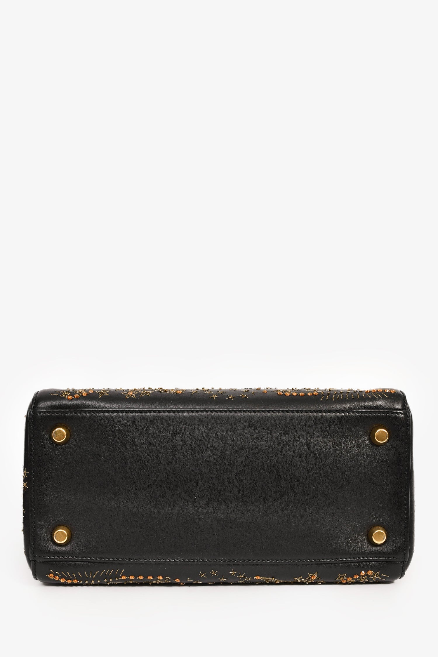 Christian Dior 2017 Black Leather Zodiac Embroidered Medium Lady D-Lite Bag with Strap