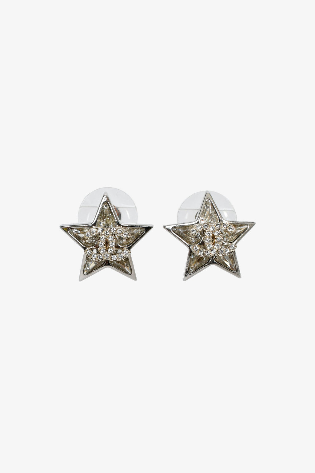 Pre-Loved Chanel™ 2023 Silver Toned Star CC Stud Earrings