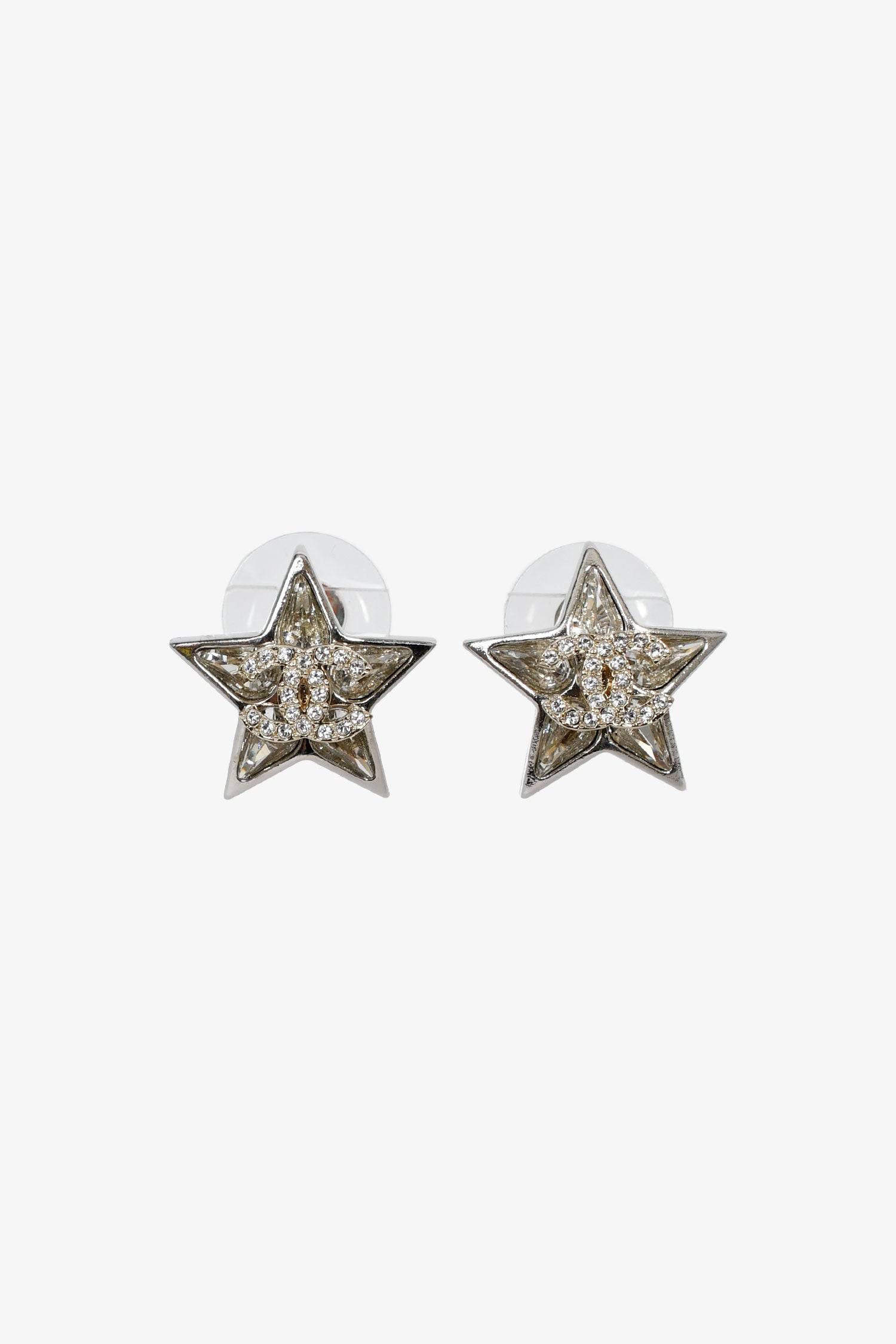 Pre-Loved Chanel™ 2023 Silver Toned Star CC Stud Earrings