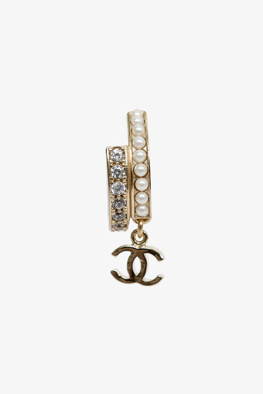 Pre-Loved Chanel™ 2022 Champagne Gold Toned Faux Pearl CC Hoops