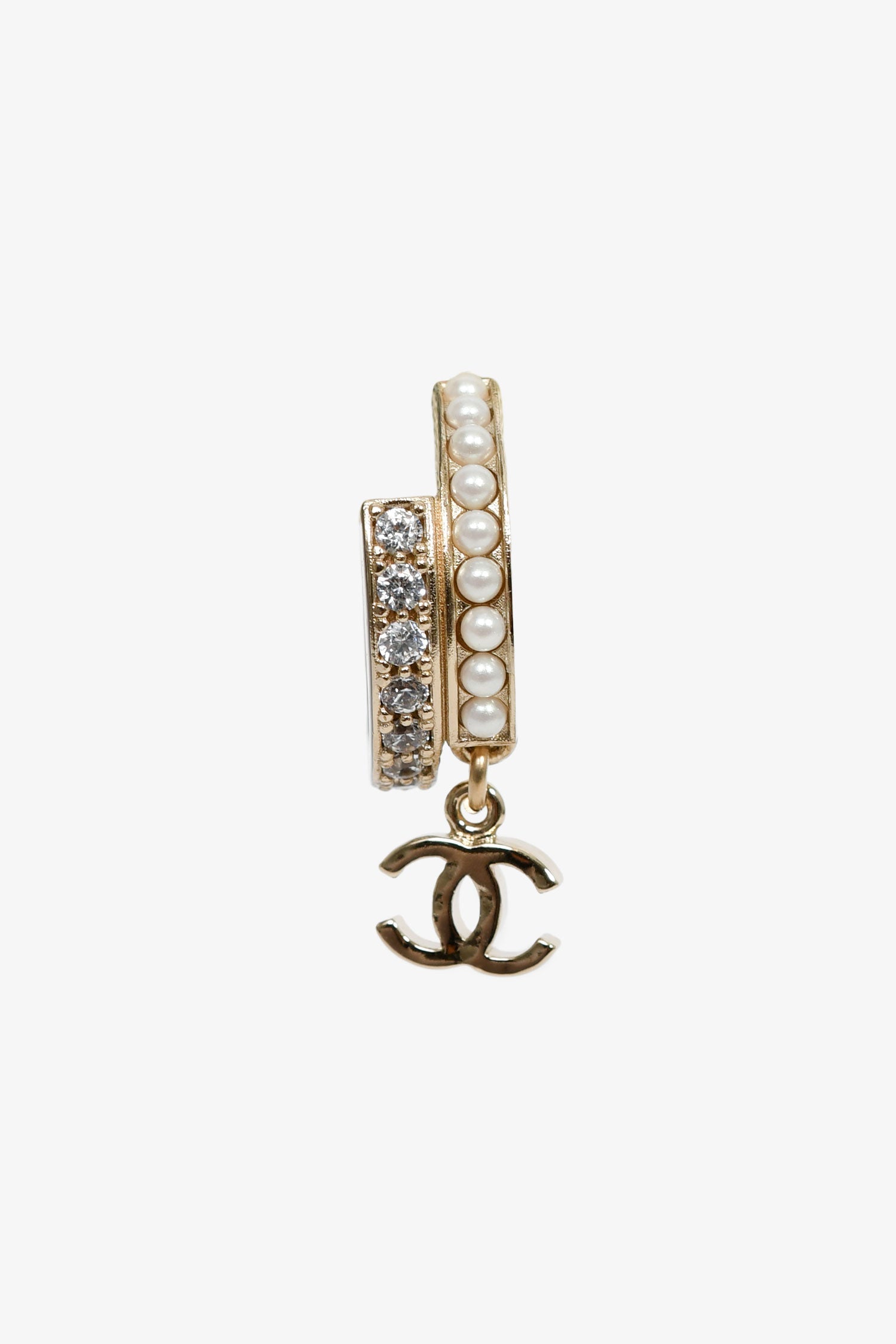 Pre-Loved Chanel™ 2022 Champagne Gold Toned Faux Pearl CC Hoops