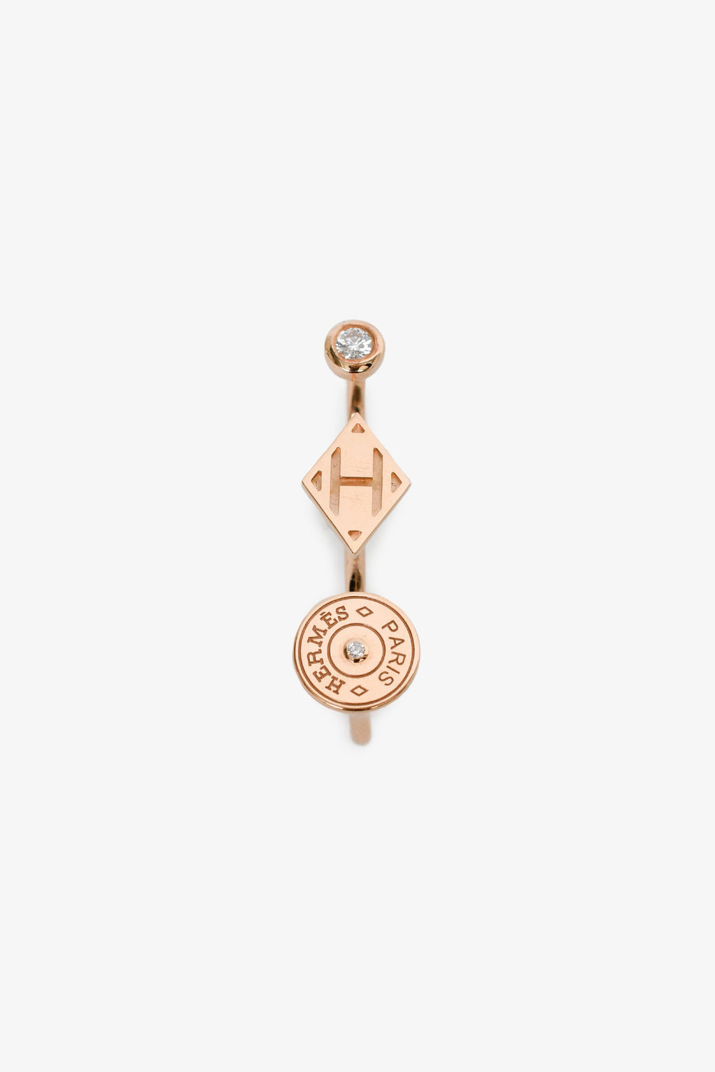 Hermès 18K Rose Gold Diamond 'Gambade' Double Ring Size 50