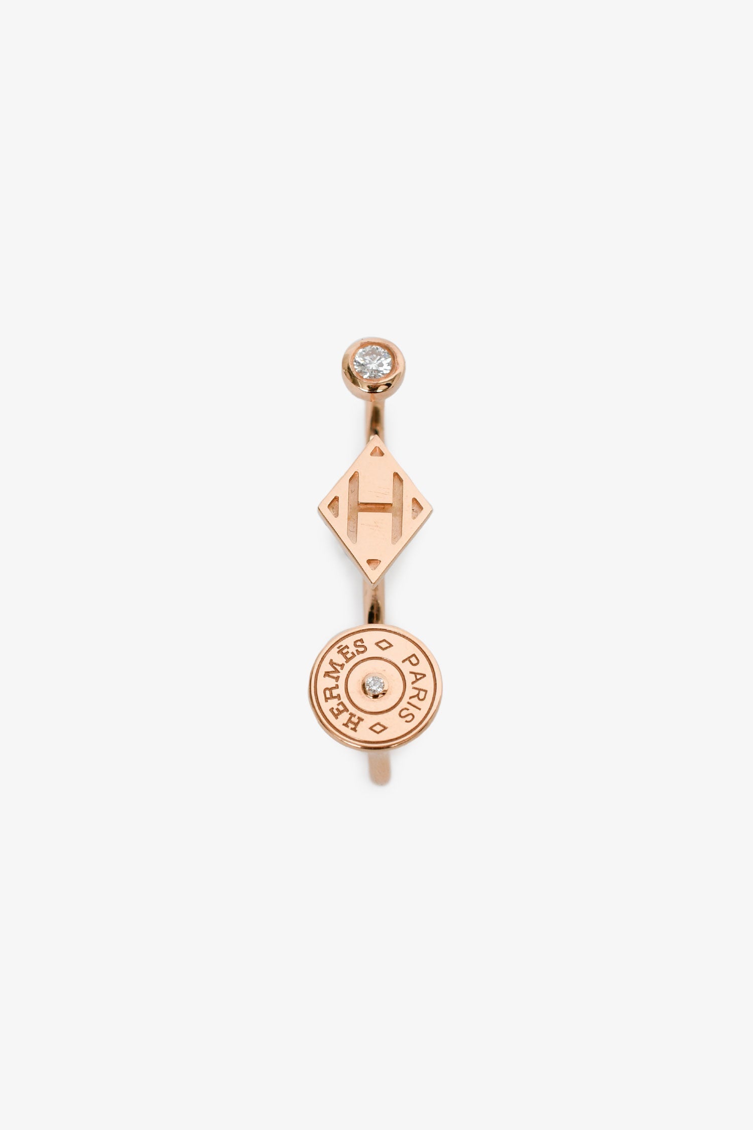 Hermès 18K Rose Gold Diamond 'Gambade' Double Ring Size 50