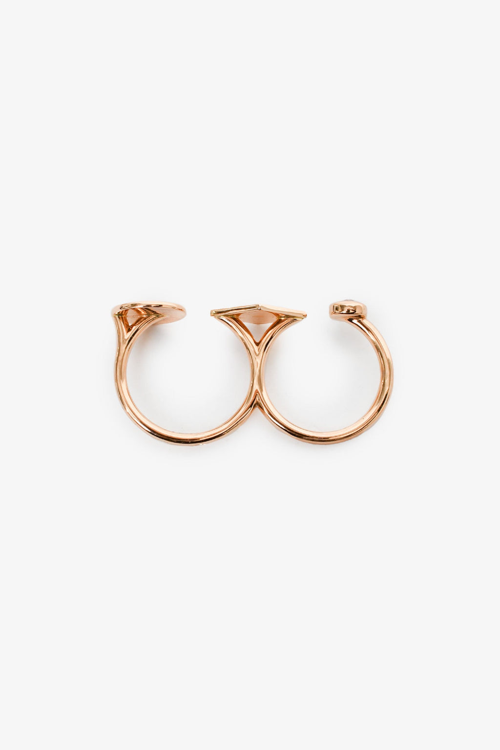 Hermès 18K Rose Gold Diamond 'Gambade' Double Ring Size 50