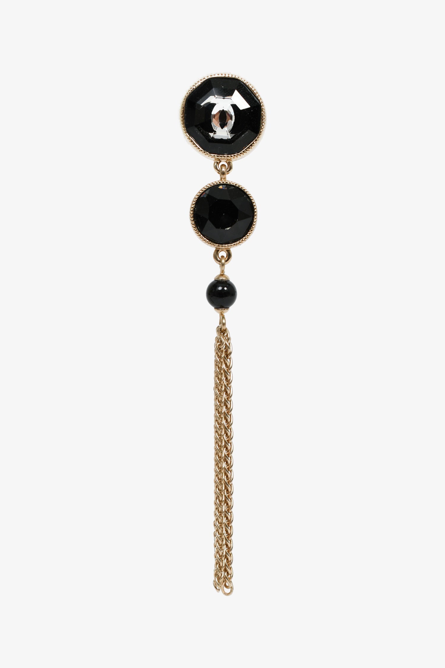 Pre-Loved Chanel™ 2018 Gold Toned Black Double Crystal CC Dangle Earrings