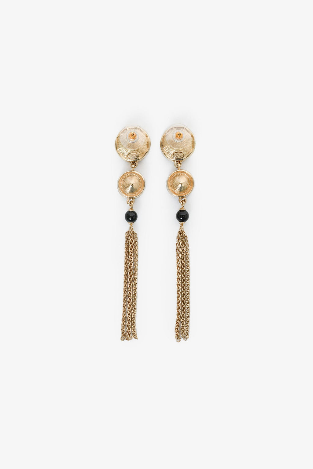 Pre-Loved Chanel™ 2018 Gold Toned Black Double Crystal CC Dangle Earrings