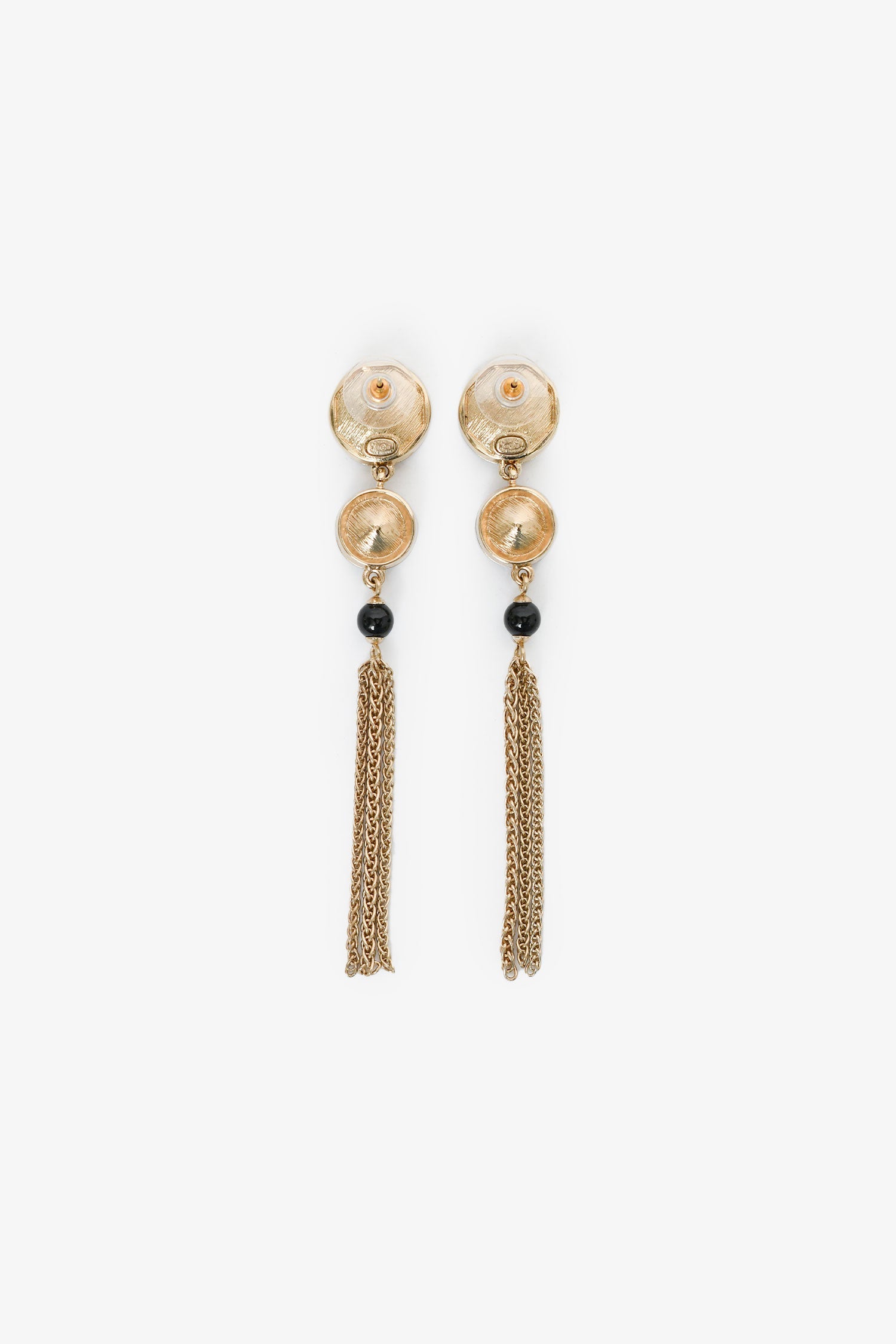 Pre-Loved Chanel™ 2018 Gold Toned Black Double Crystal CC Dangle Earrings