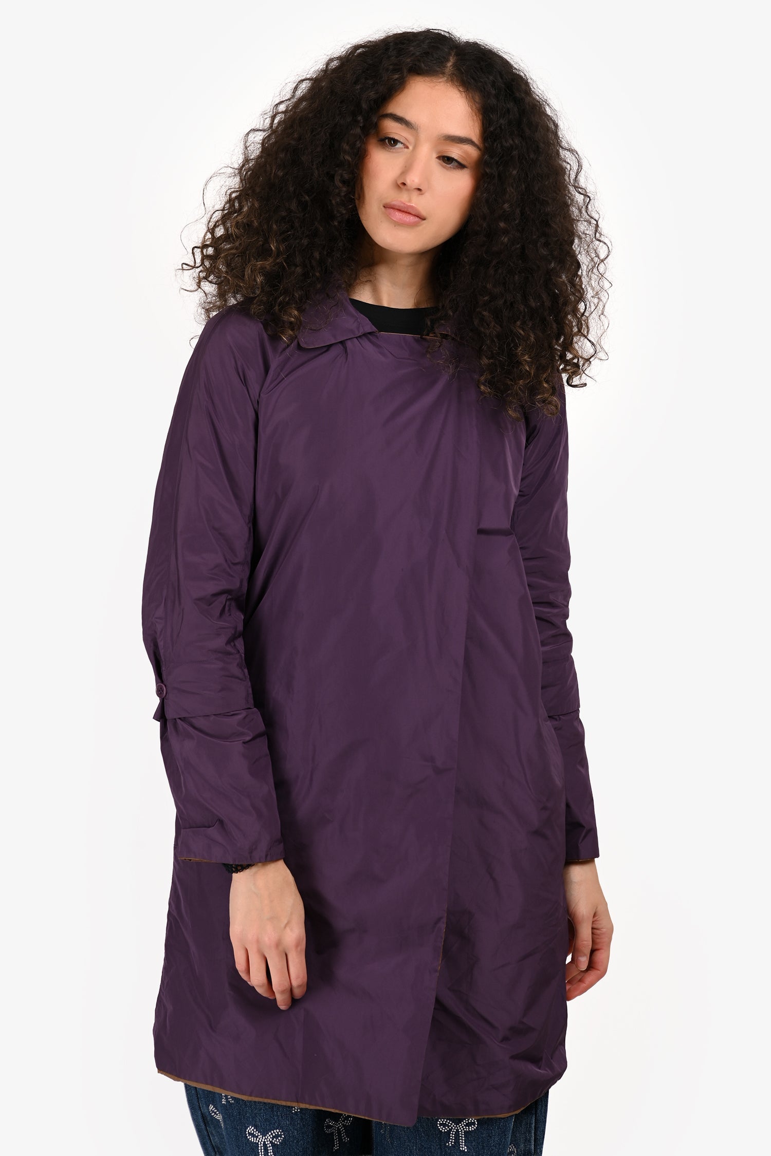 S Max Mara Purple/Brown Nylon Reversible Coat Size 4 US with Belt