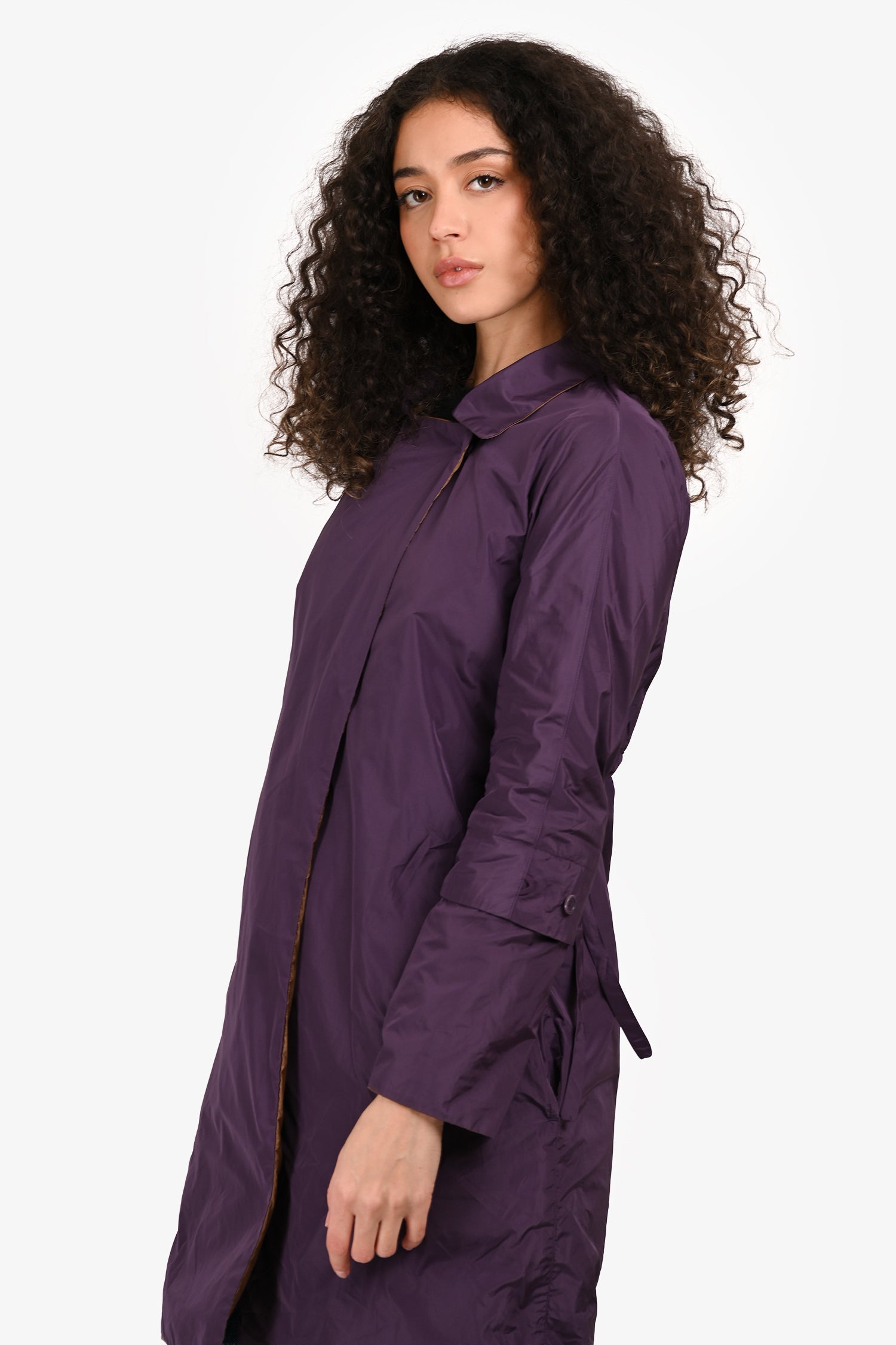 S Max Mara Purple/Brown Nylon Reversible Coat Size 4 US with Belt