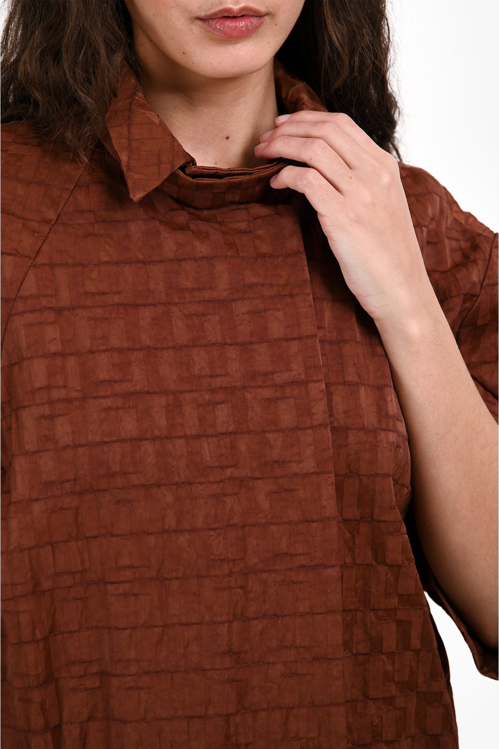 Marni Brown Nylon Textured 3/4 Sleeve Coat Size 42