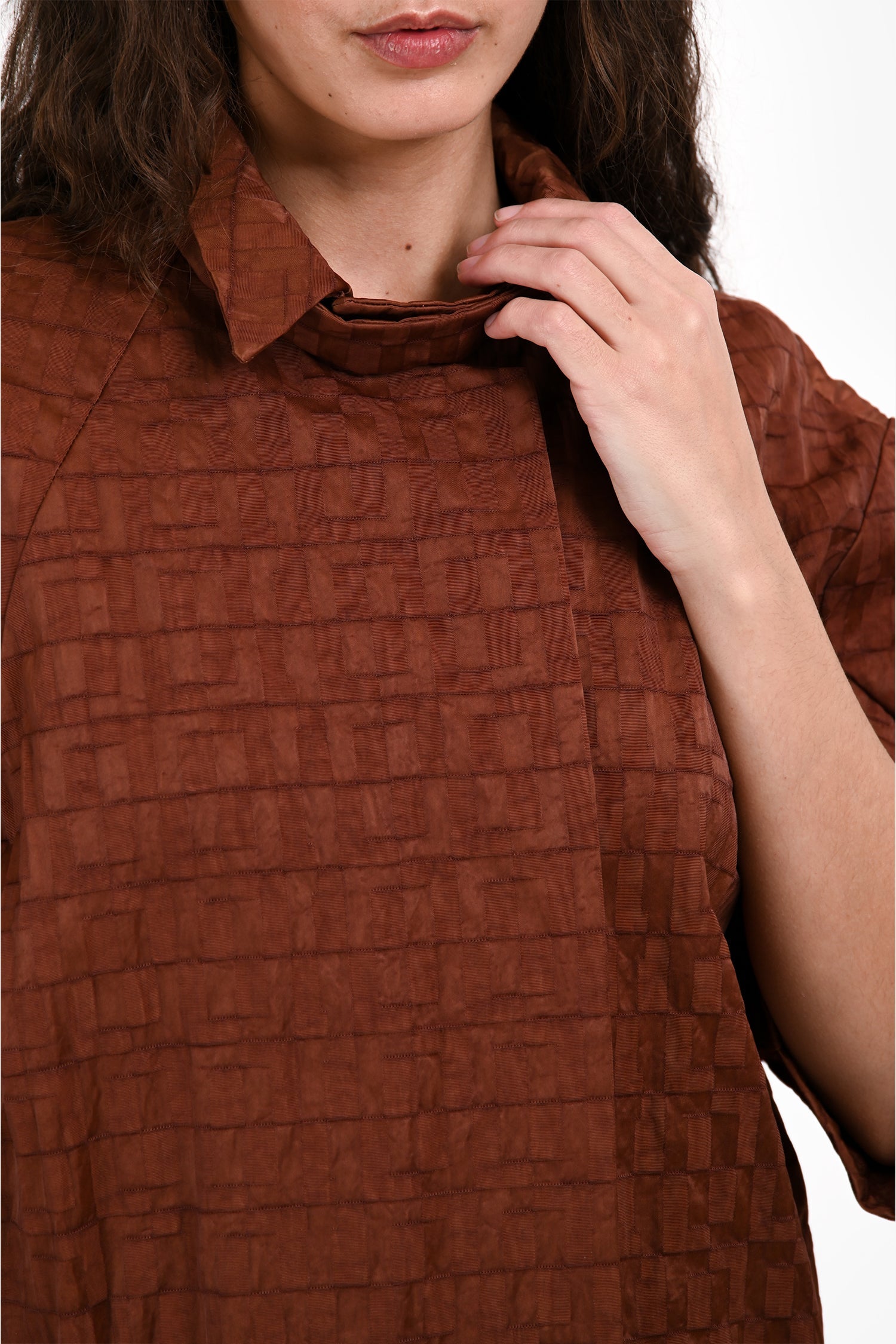 Marni Brown Nylon Textured 3/4 Sleeve Coat Size 42