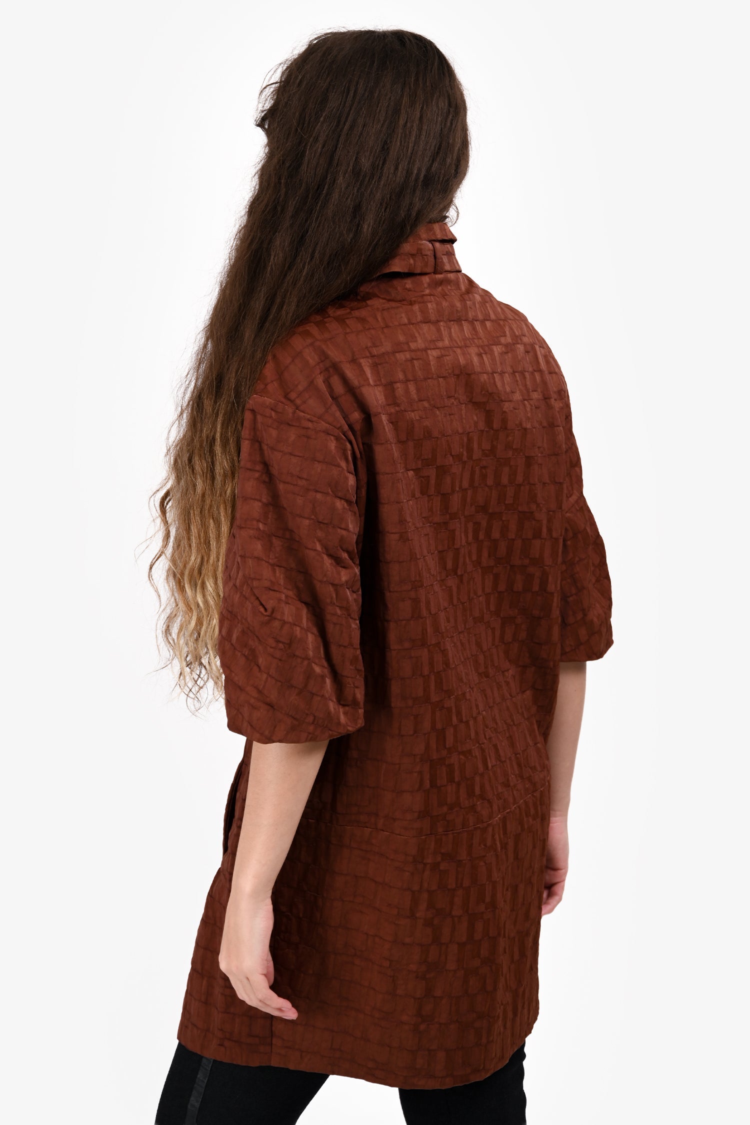 Marni Brown Nylon Textured 3/4 Sleeve Coat Size 42