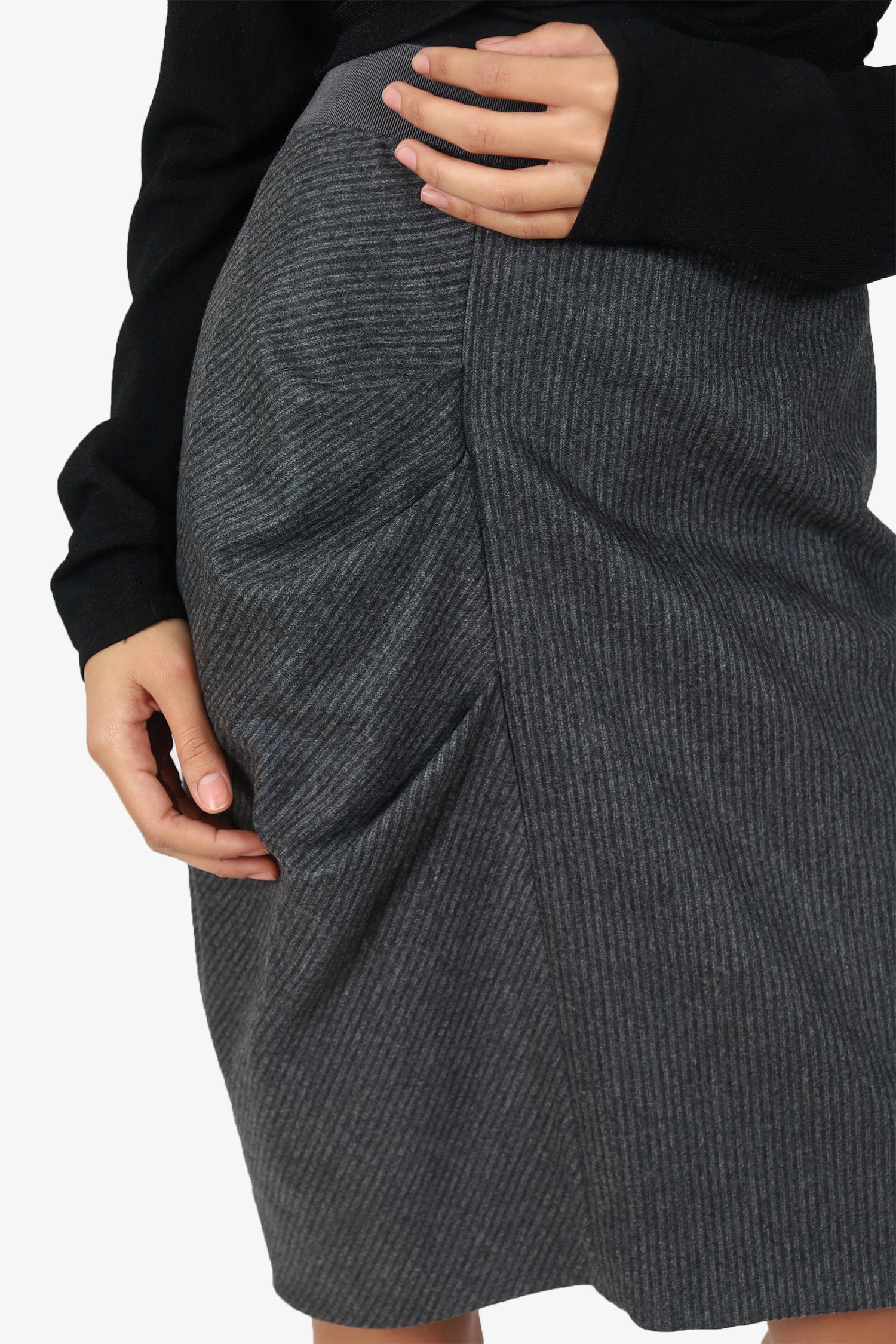 Brunello Cucinelli Grey Wool/Cashmere Striped Midi Skirt Size 10