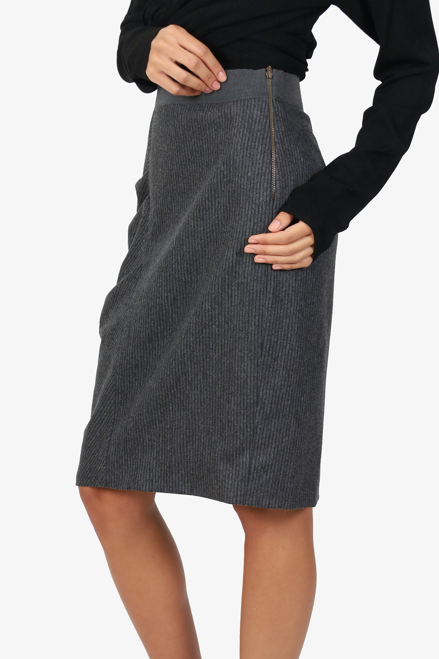 Brunello Cucinelli Grey Wool/Cashmere Striped Midi Skirt Size 10