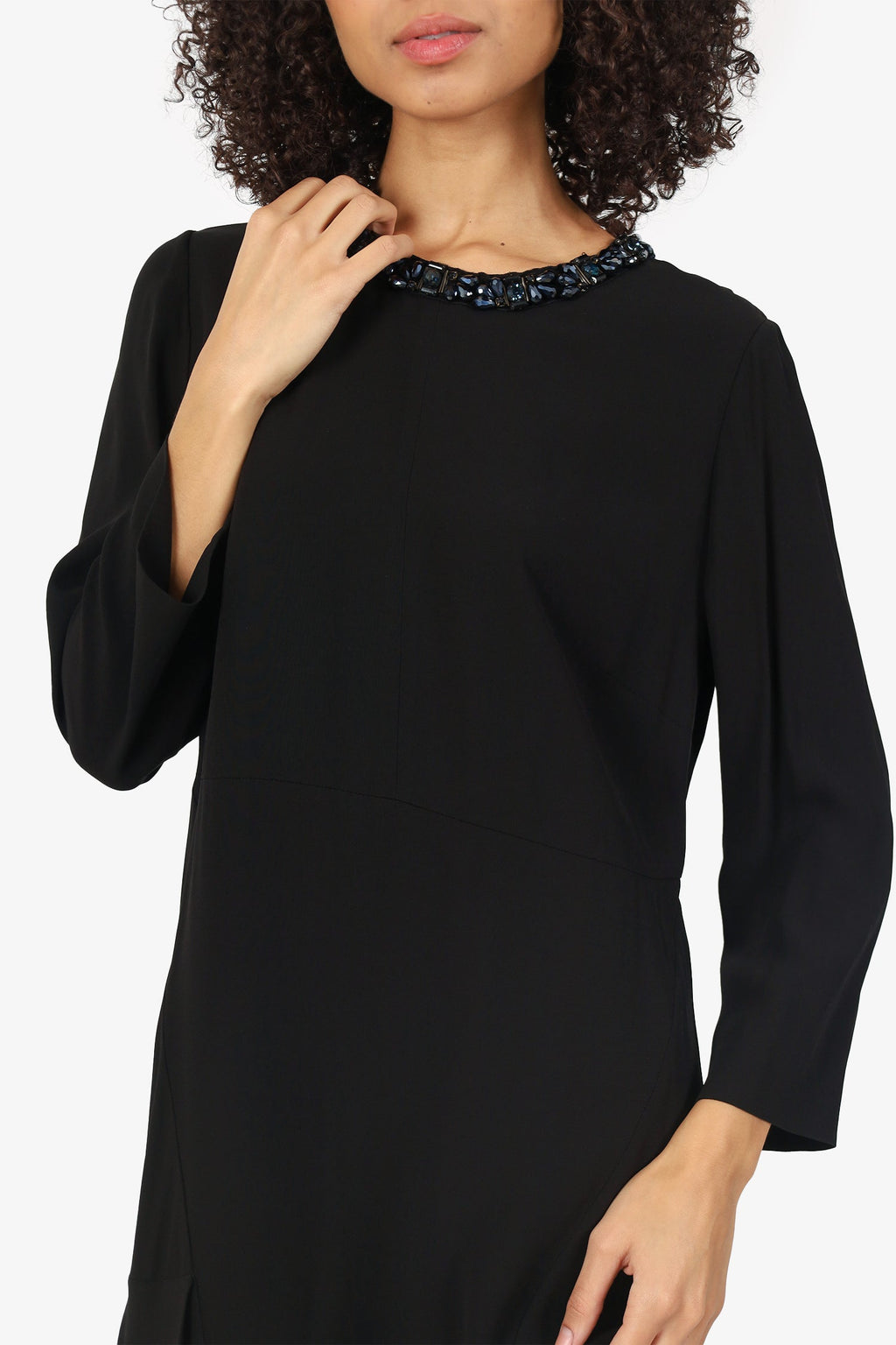 Marni Black Crystal Beaded Collar Long Sleeve Mini Dress Estimated Size M