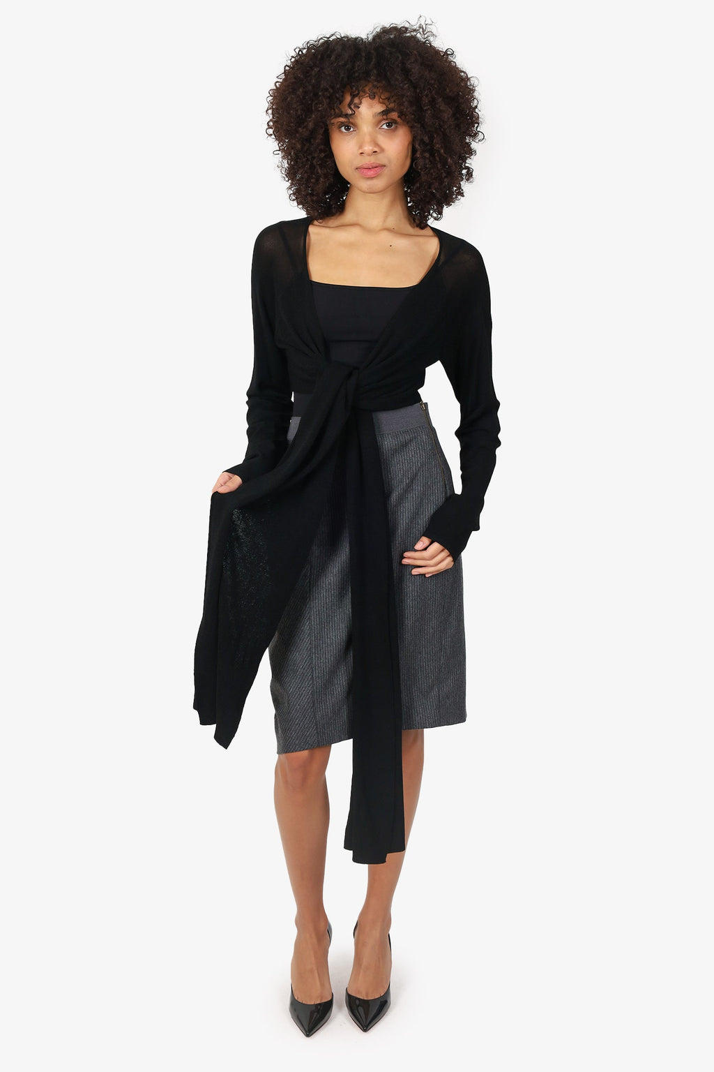 Donna Karen Black Drape igan Size L