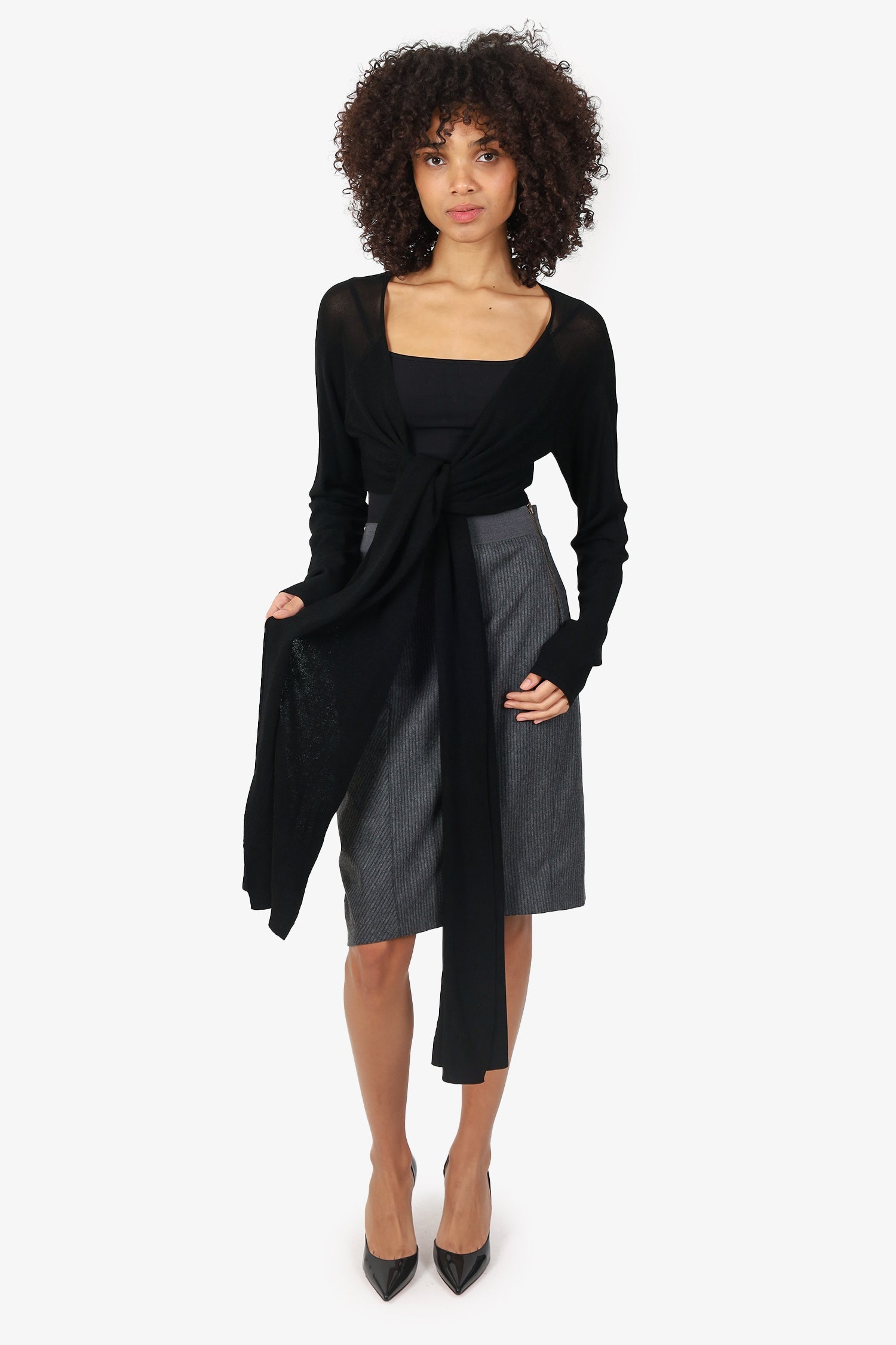 Donna Karen Black Drape igan Size L